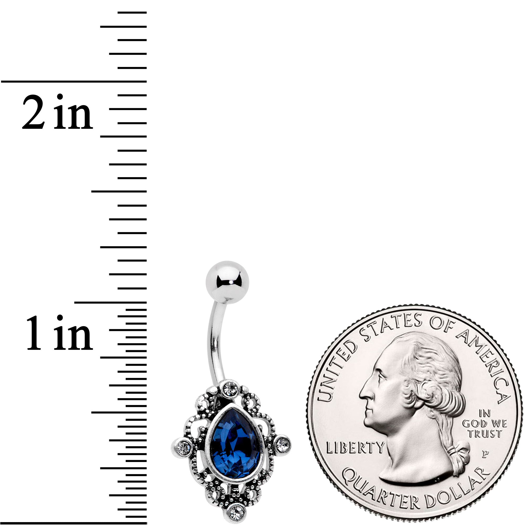 Blue Clear Gem Filigree Oval Belly Ring Set of 4