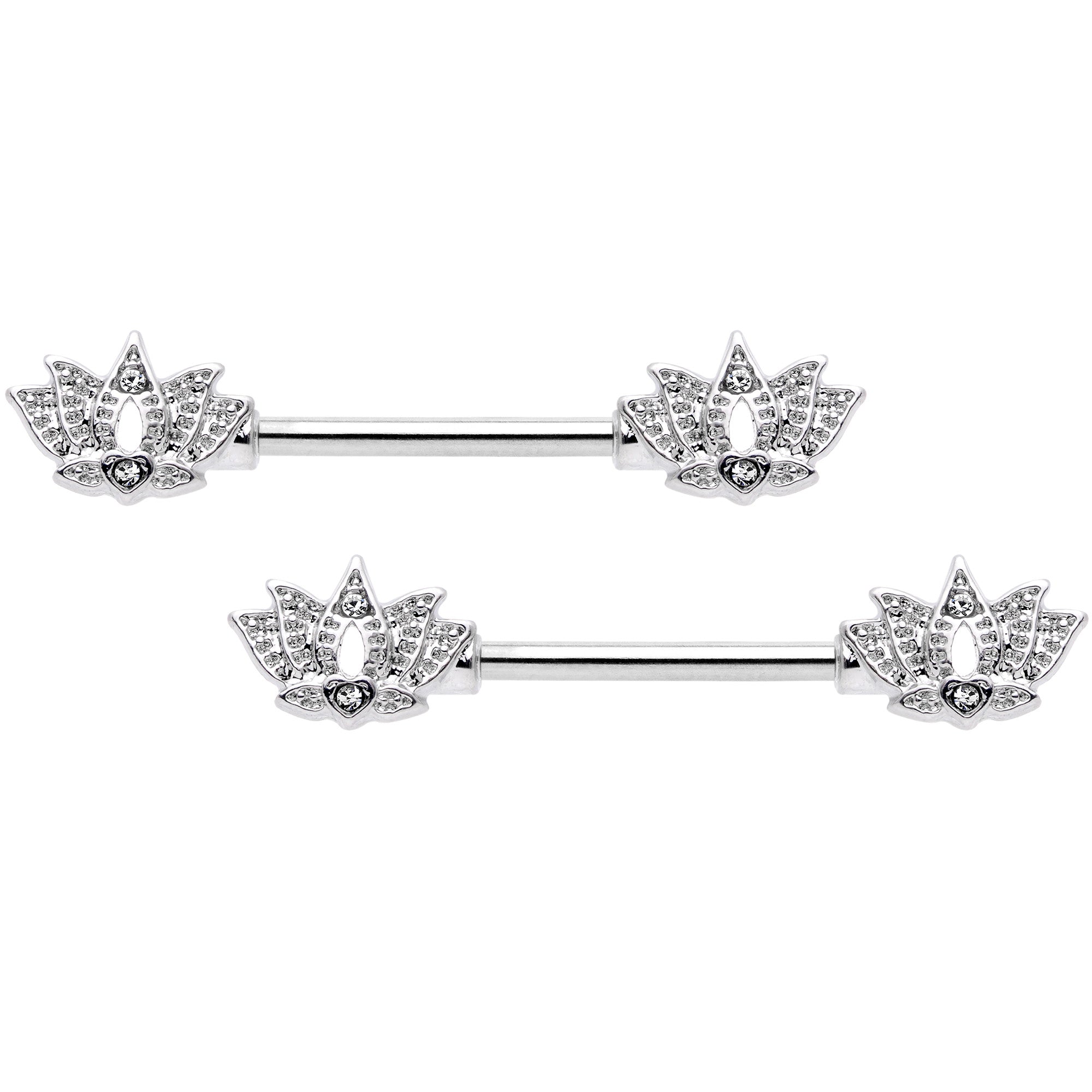 14G 9/16 Clear Gem Lotus Flower Barbell Nipple Ring Set