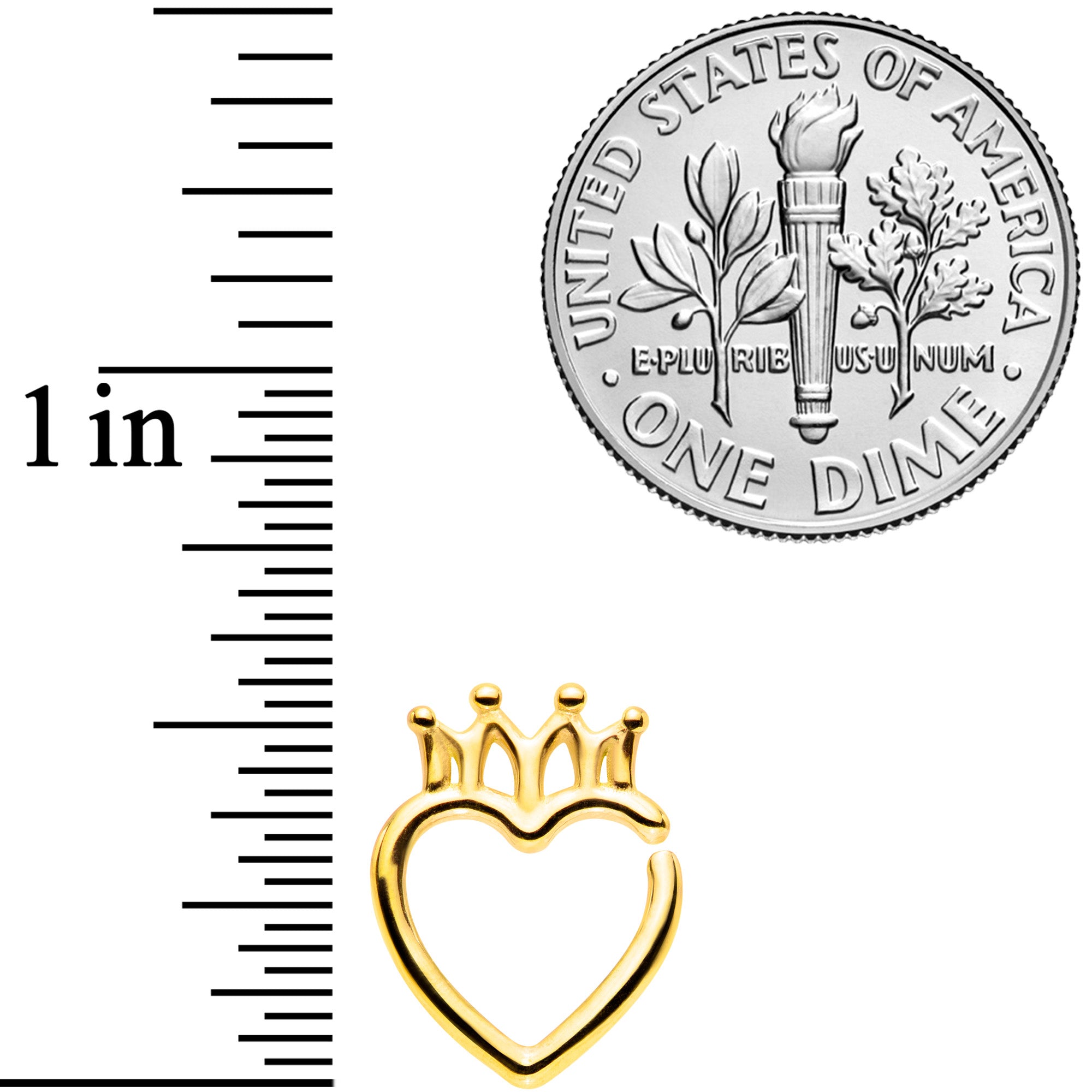 16G 5/16 Gold Tone Royal Crown Heart Right Ear Closure Ring