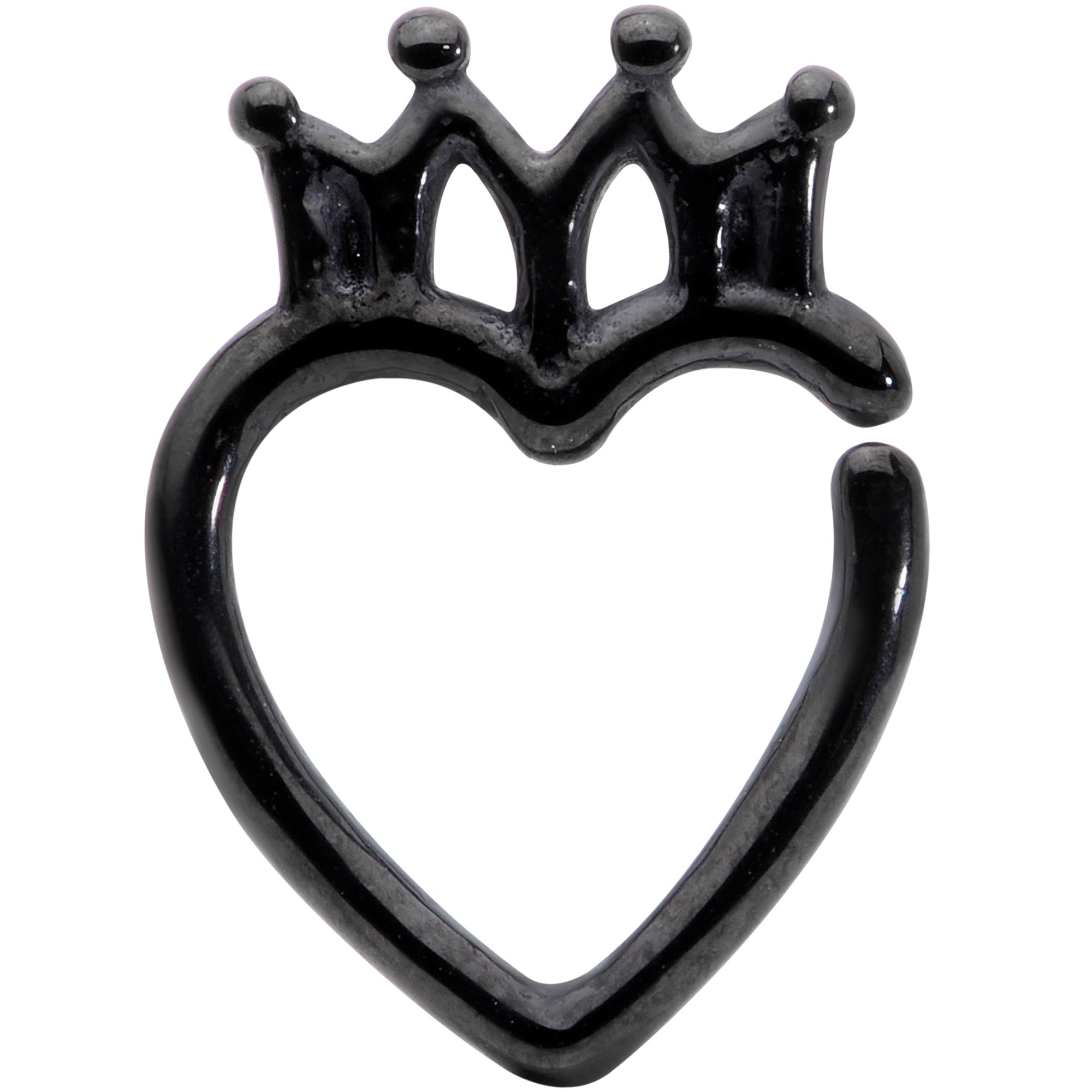 16G 5/16 Black Royal Crown Heart Right Ear Closure Ring