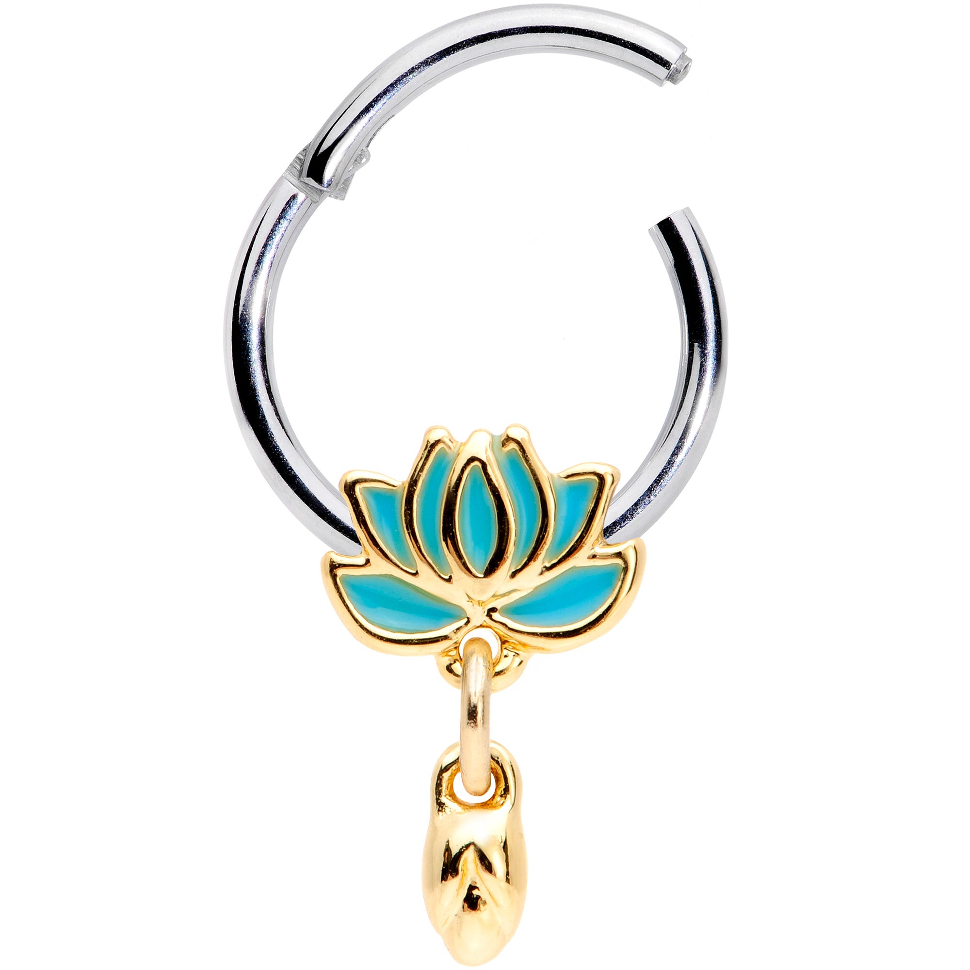 16G 3/8 Southwestern Lotus Flower Dangle Hinged Segment Ring