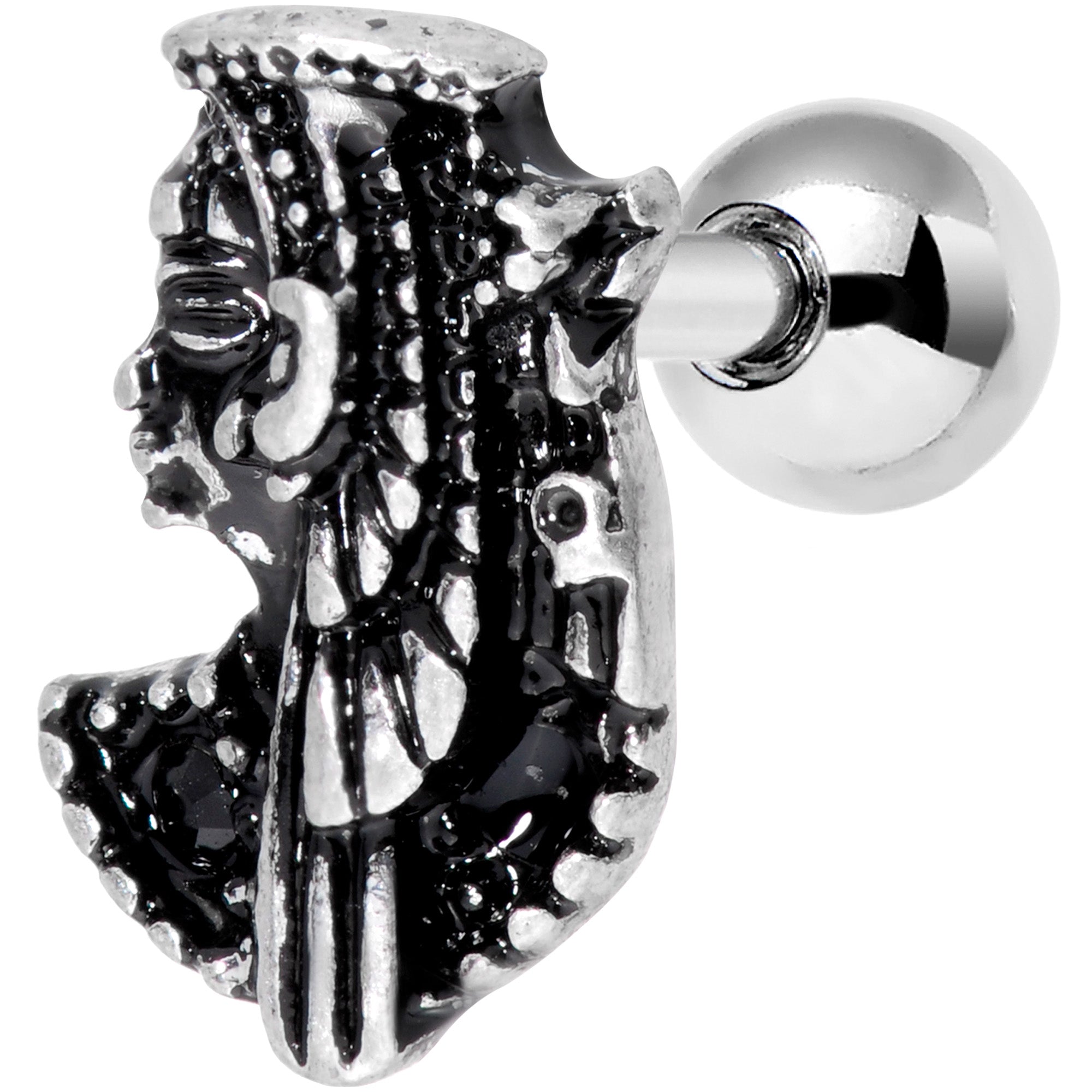 16G 1/4 Black Gem Egypt Cleopatra Anubis Cartilage Tragus Earring