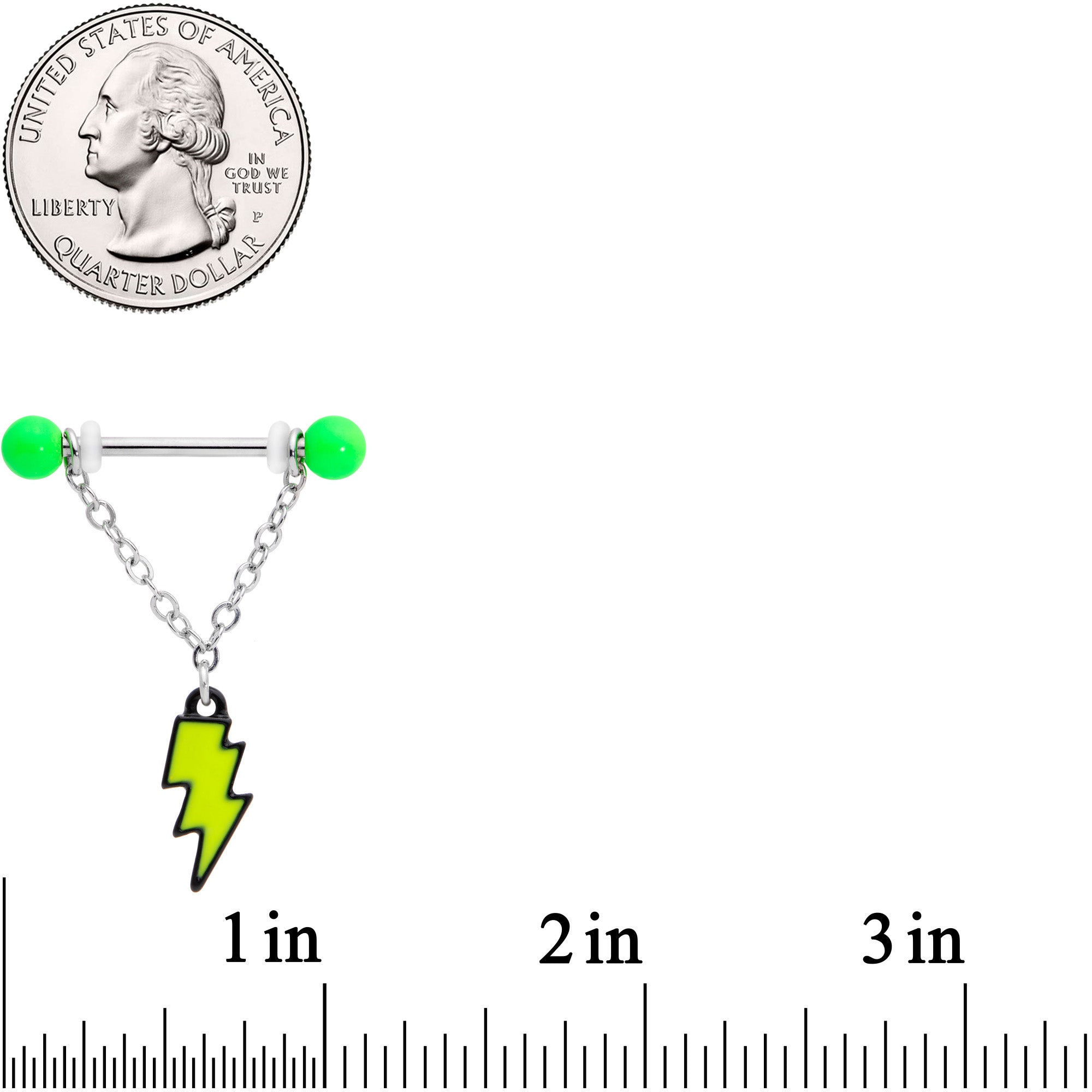 14G 9/16 Green Lightning UFO Dangle Barbell Nipple Ring Set