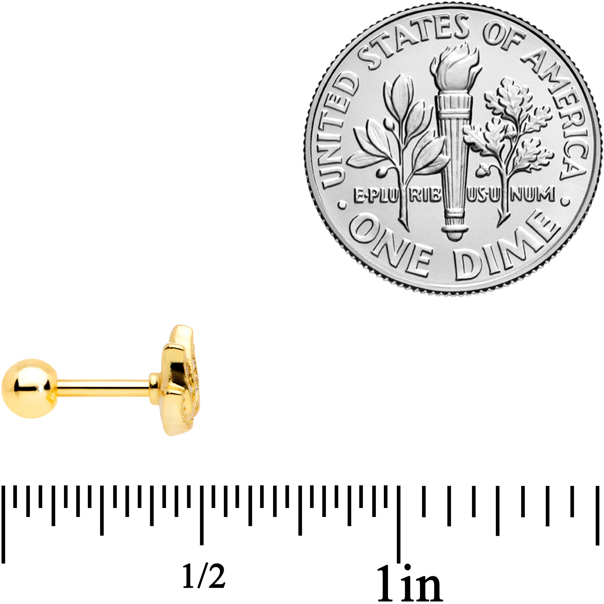 16G 1/4 Clear Gem Gold Tone Lotus Flower Cartilage Tragus Earring