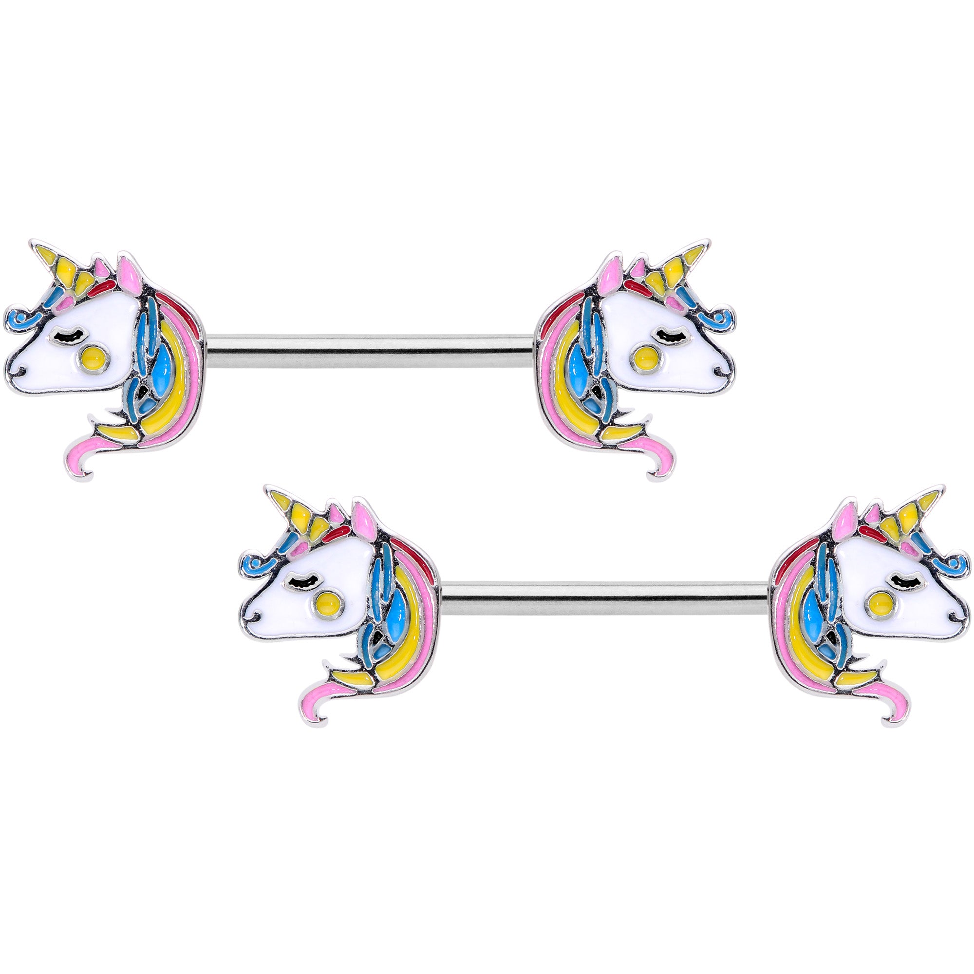 14G Pastel Unicorn UV Horseshoe Barbell Nipple Ring Set of 4