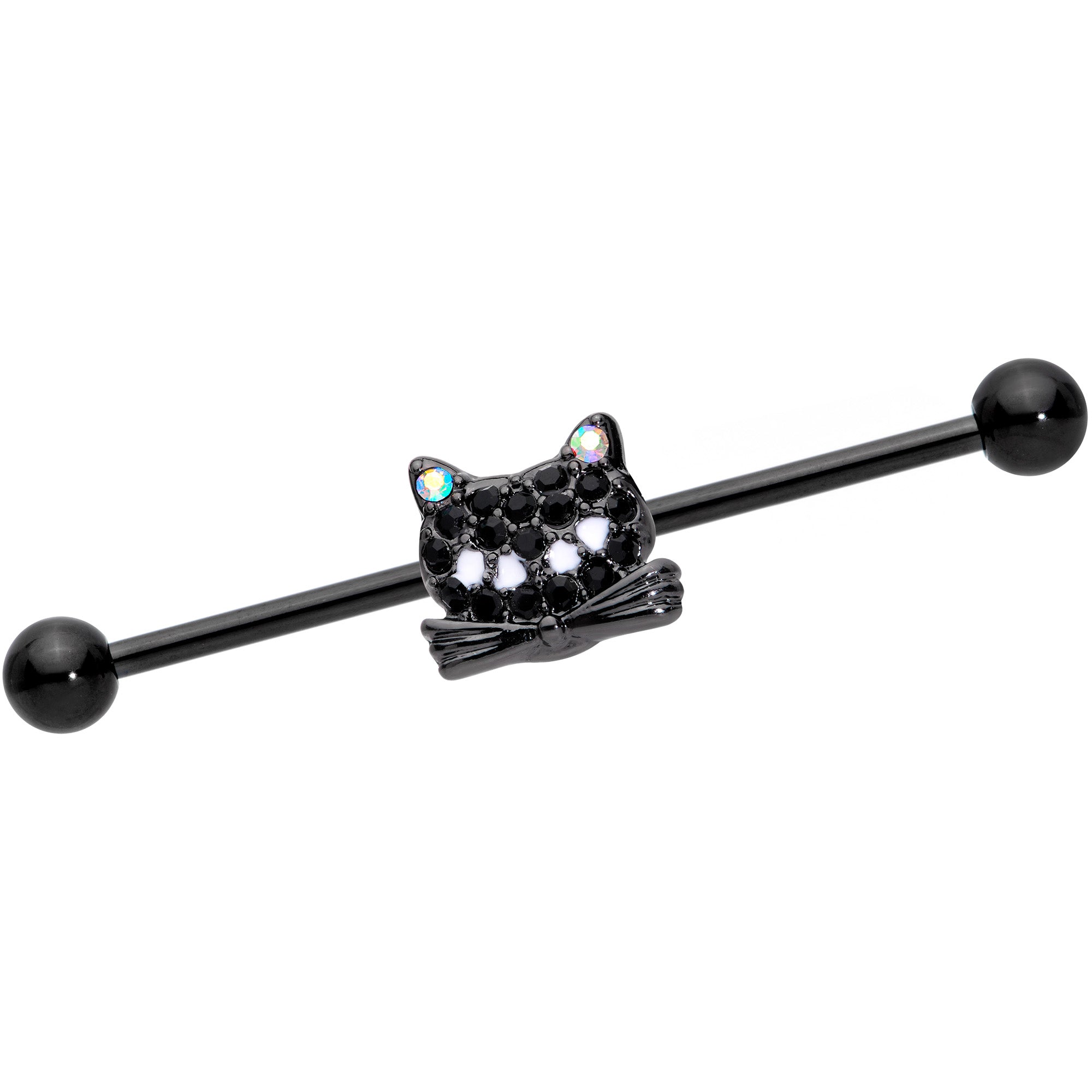 14G Black Aurora Gem Black Cat Industrial Barbell 38mm