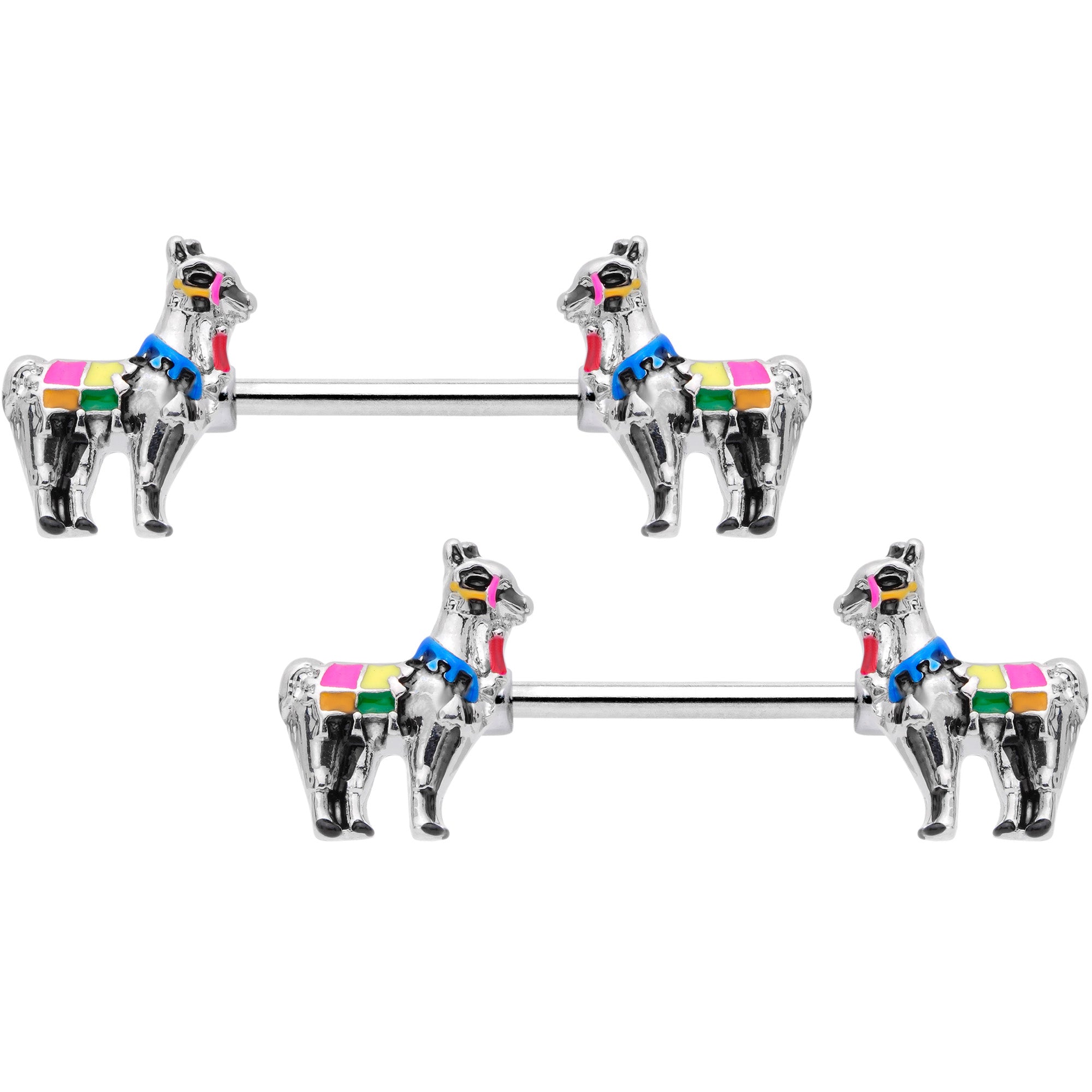 14G 9/16 Colorful Drama Llama Barbell Nipple Ring Set