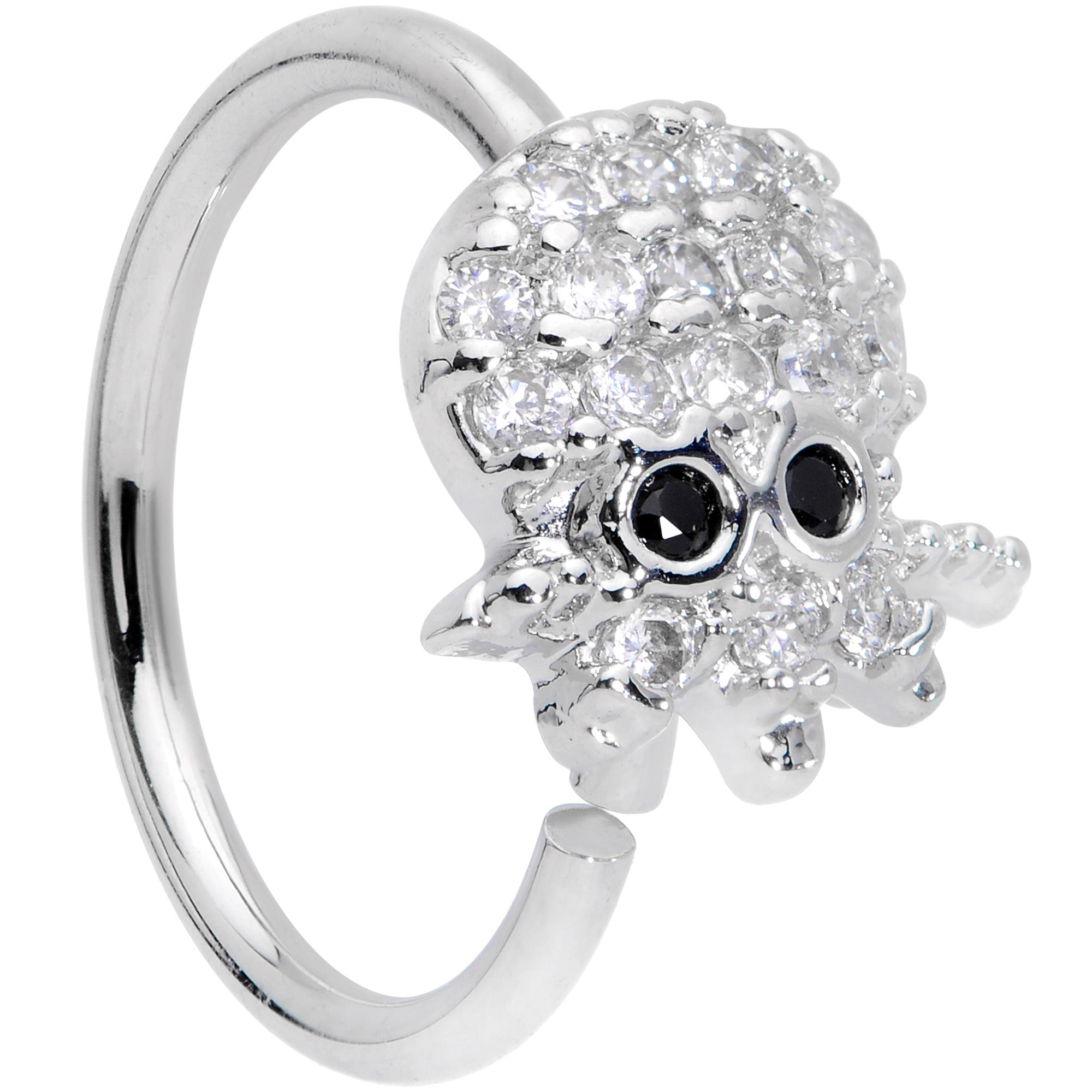 18G 3/8 Clear Black CZ Gem Nautical Octopus Nose Hoop