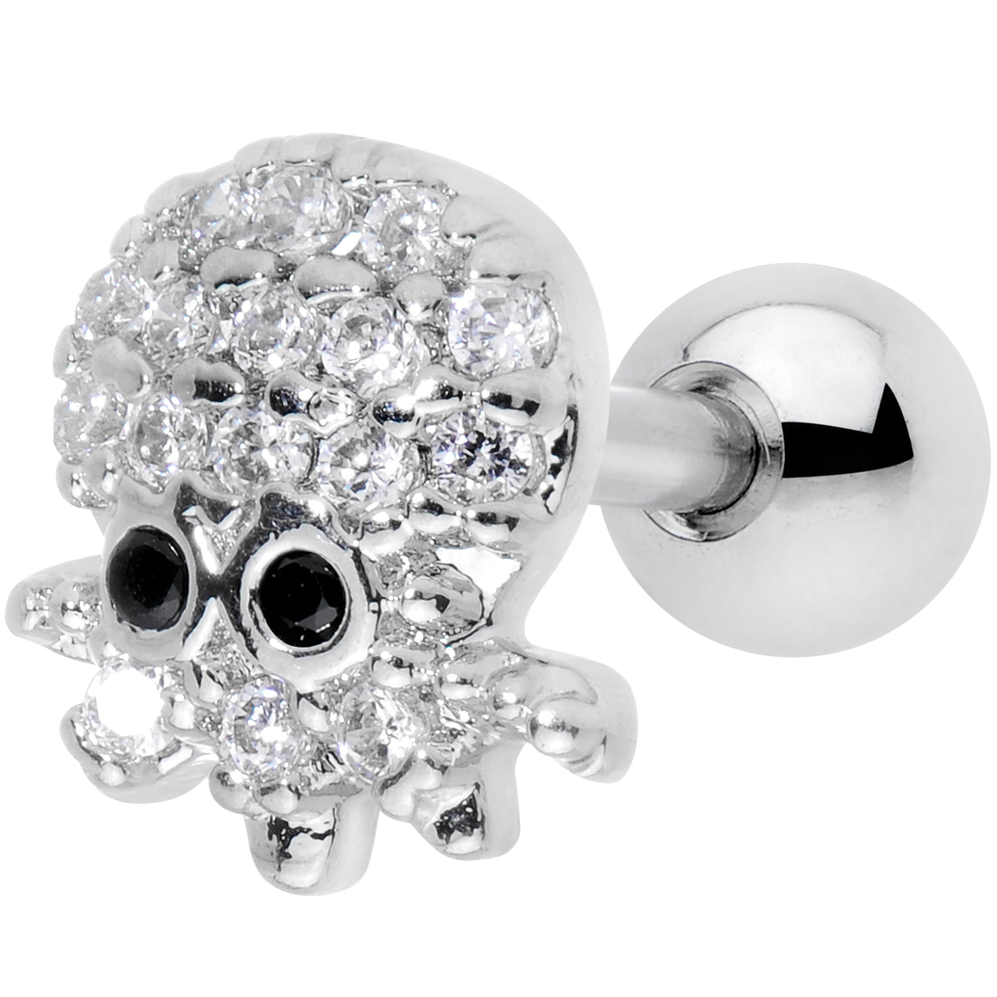 16G 1/4 Clear Black CZ Gem Nautical Octopus Cartilage Tragus