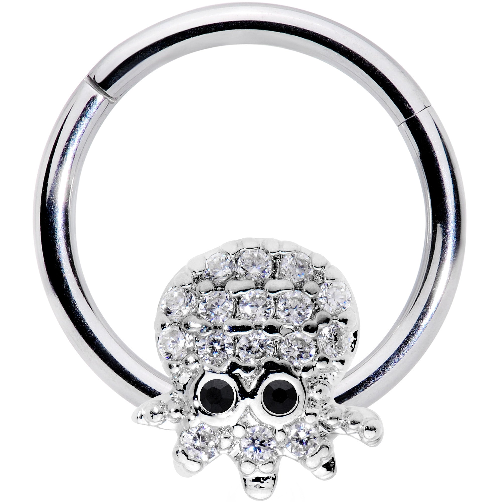 16G 5/16 Clear Black CZ Gem Nautical Octopus Hinged Segment Ring