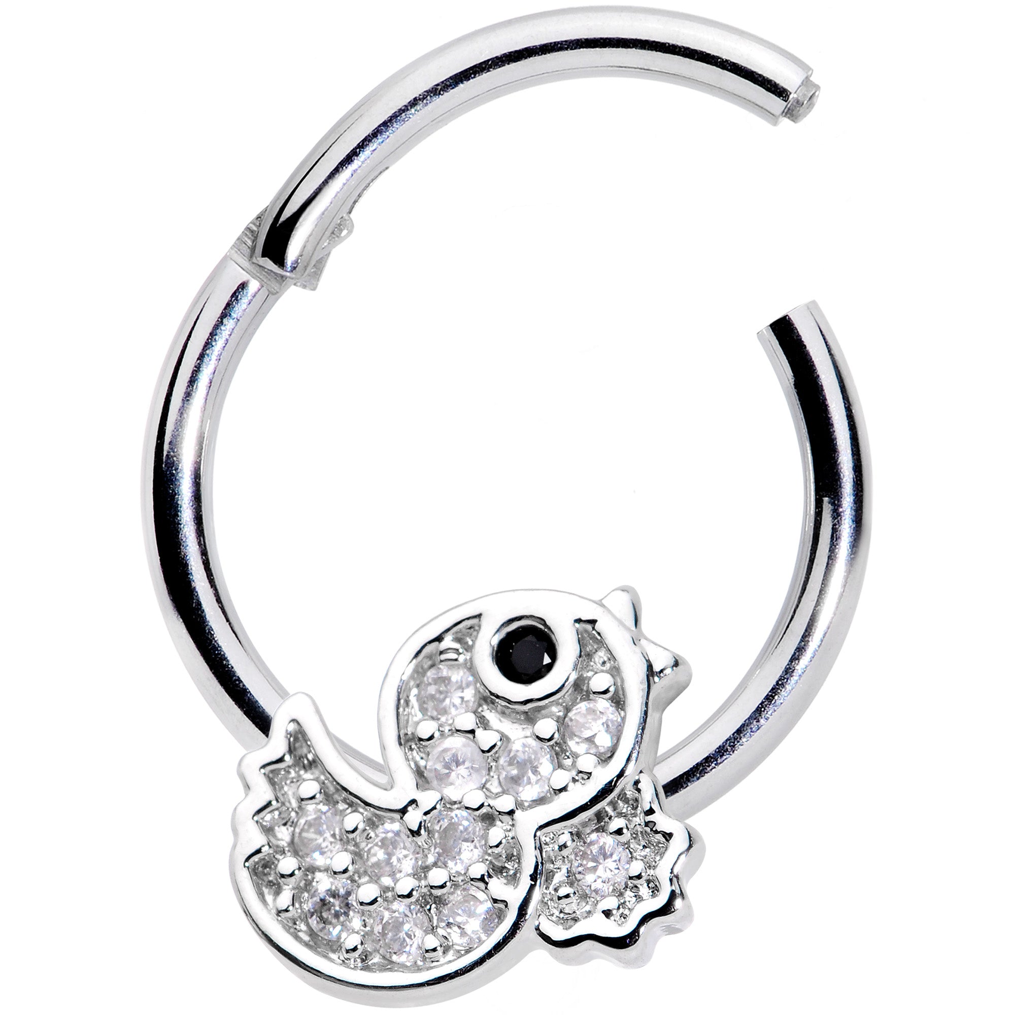 16G 5/16 Clear Black CZ Gem Ducky Hinged Segment Ring