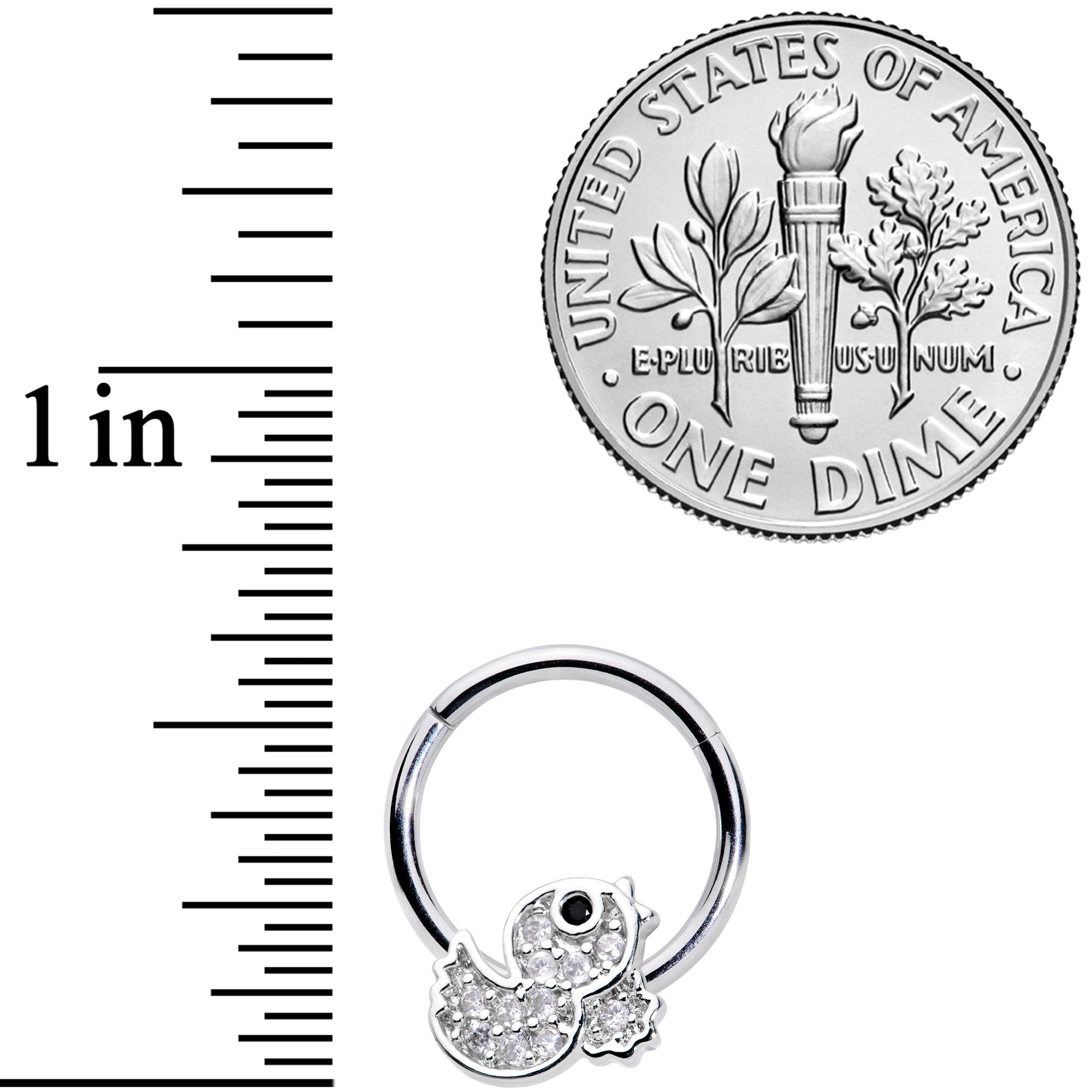 16G 5/16 Clear Black CZ Gem Ducky Hinged Segment Ring