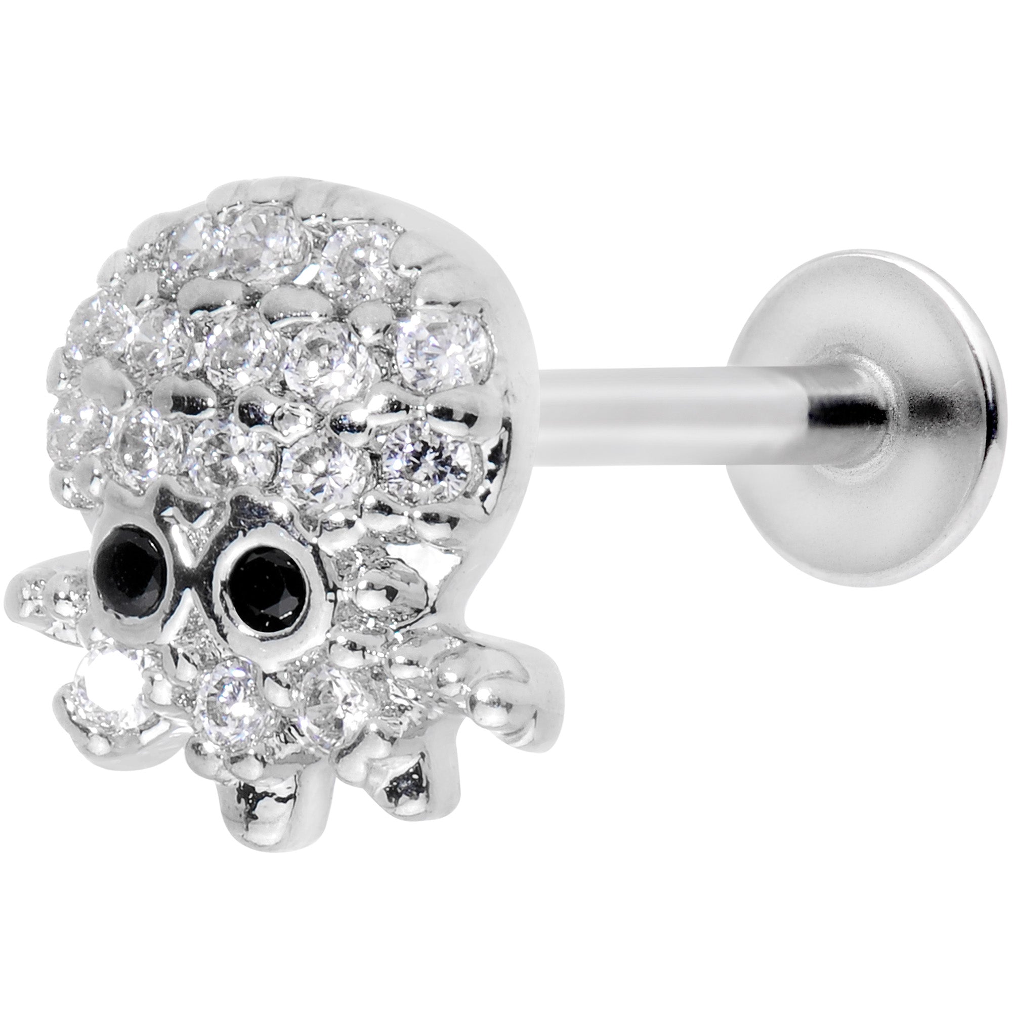 16G 5/16 Clear Black CZ Gem Octopus Internally Threaded Labret