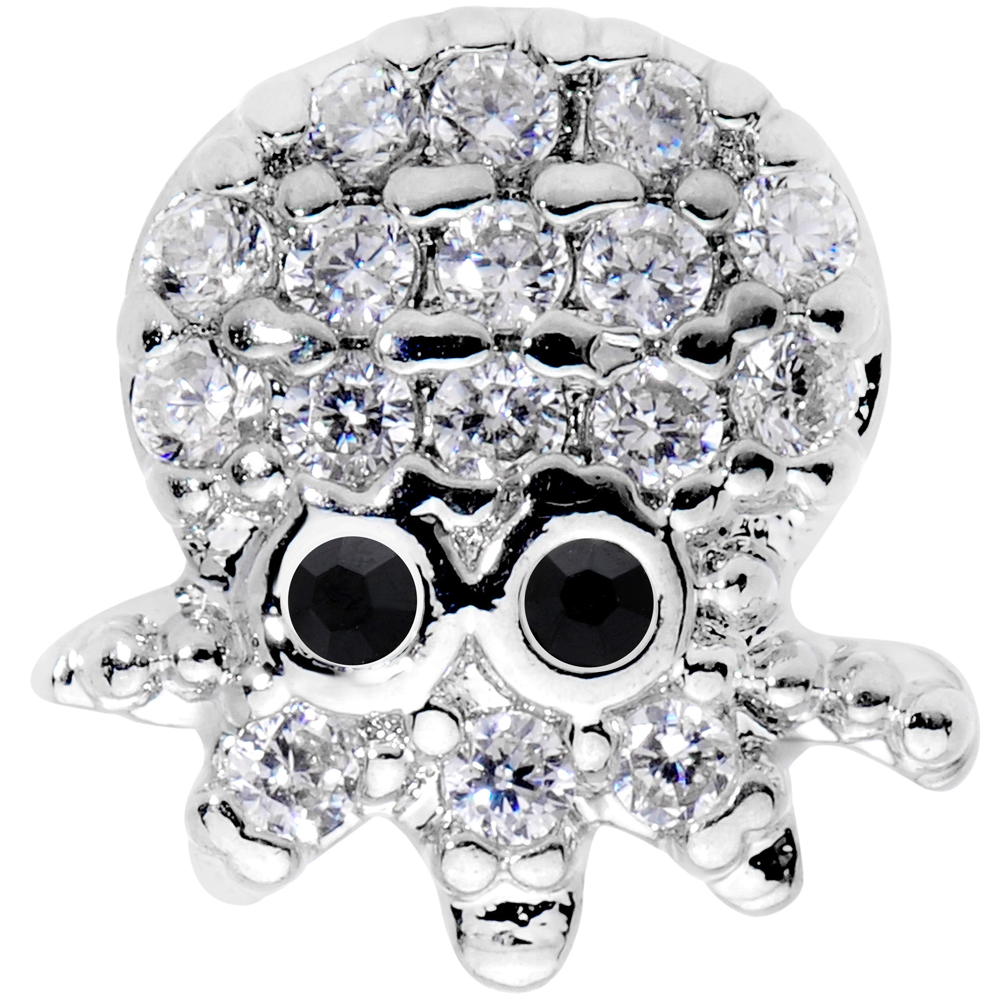 16G 5/16 Clear Black CZ Gem Octopus Internally Threaded Labret