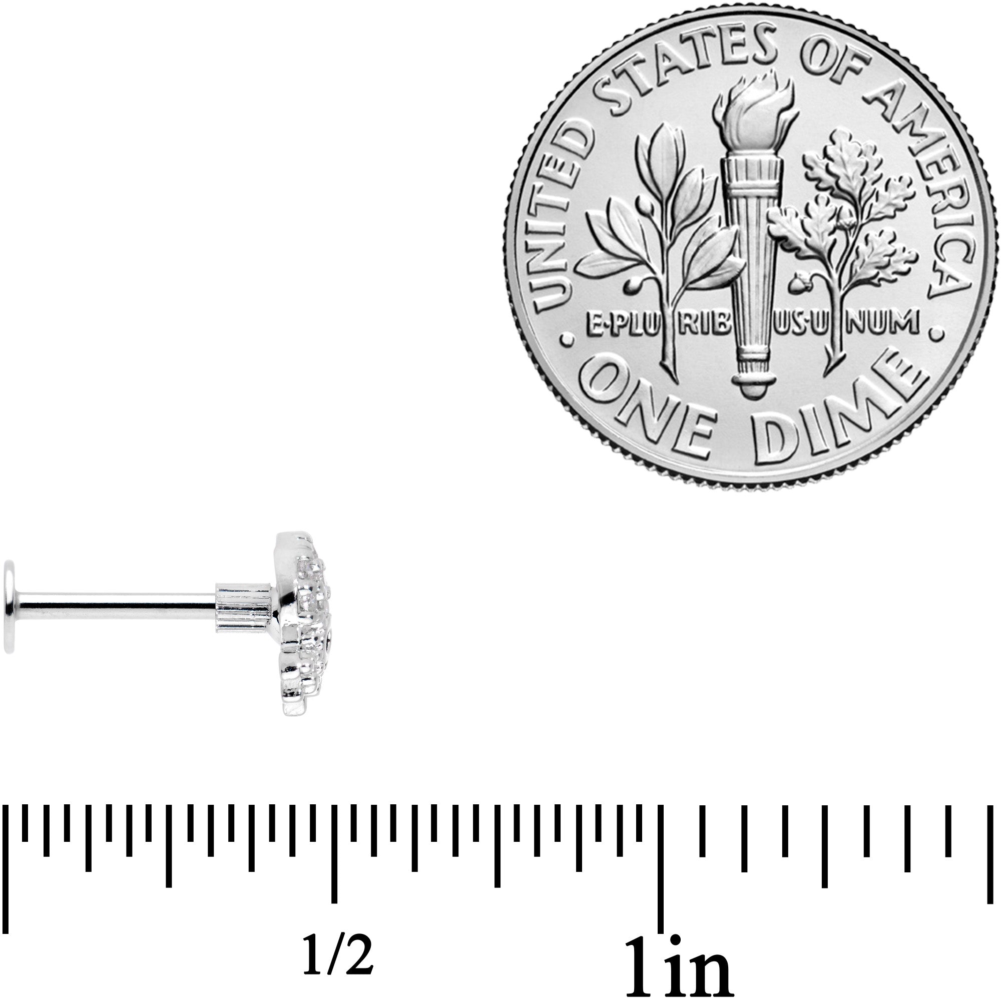 16G 5/16 Clear Black CZ Gem Octopus Internally Threaded Labret