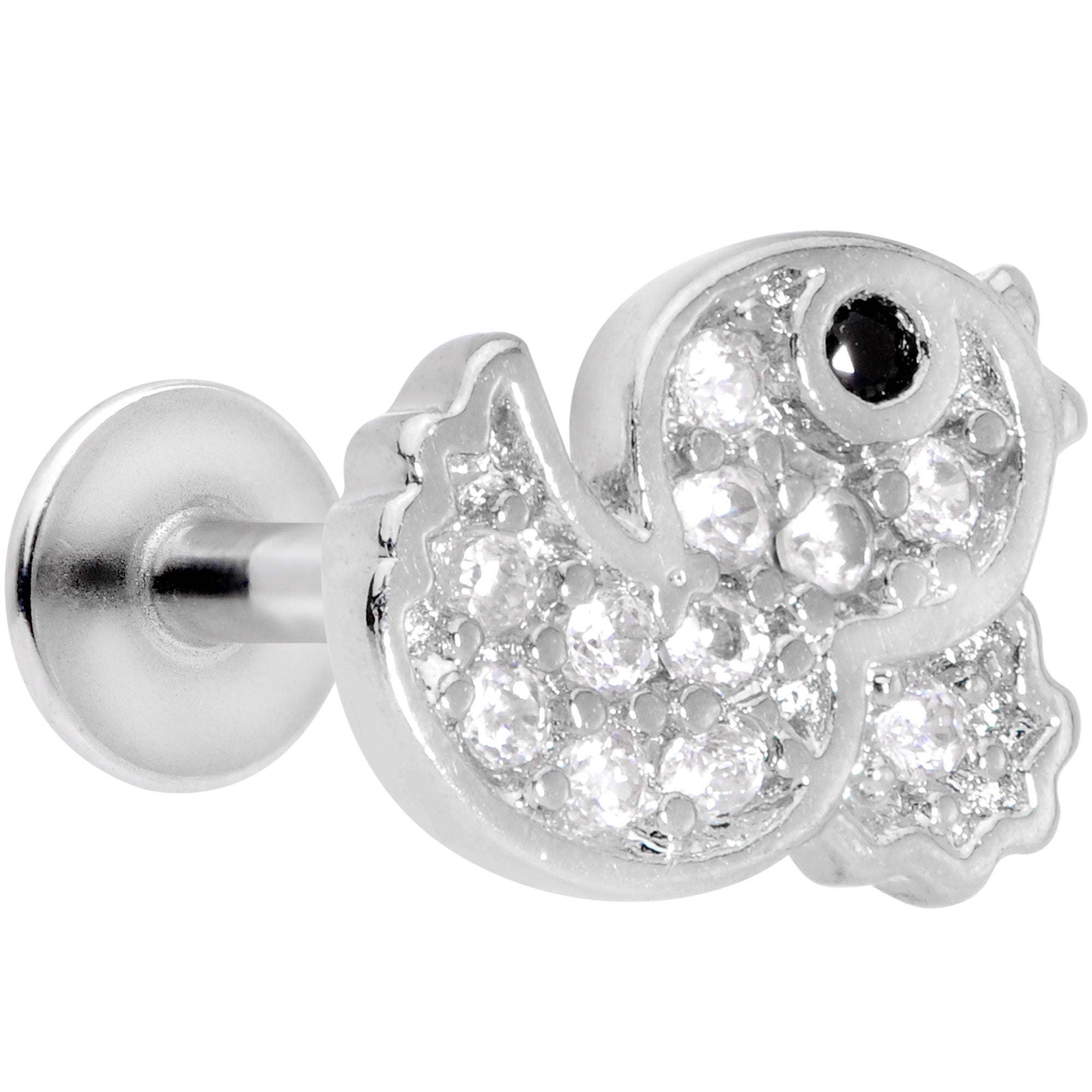 16G 5/16 Clear Black CZ Gem Ducky Internally Threaded Labret