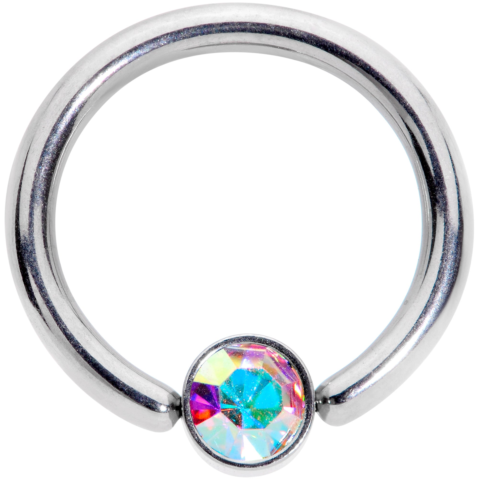 14G 3/8 Aurora Gem 4mm Disc BCR Captive Bead Ring