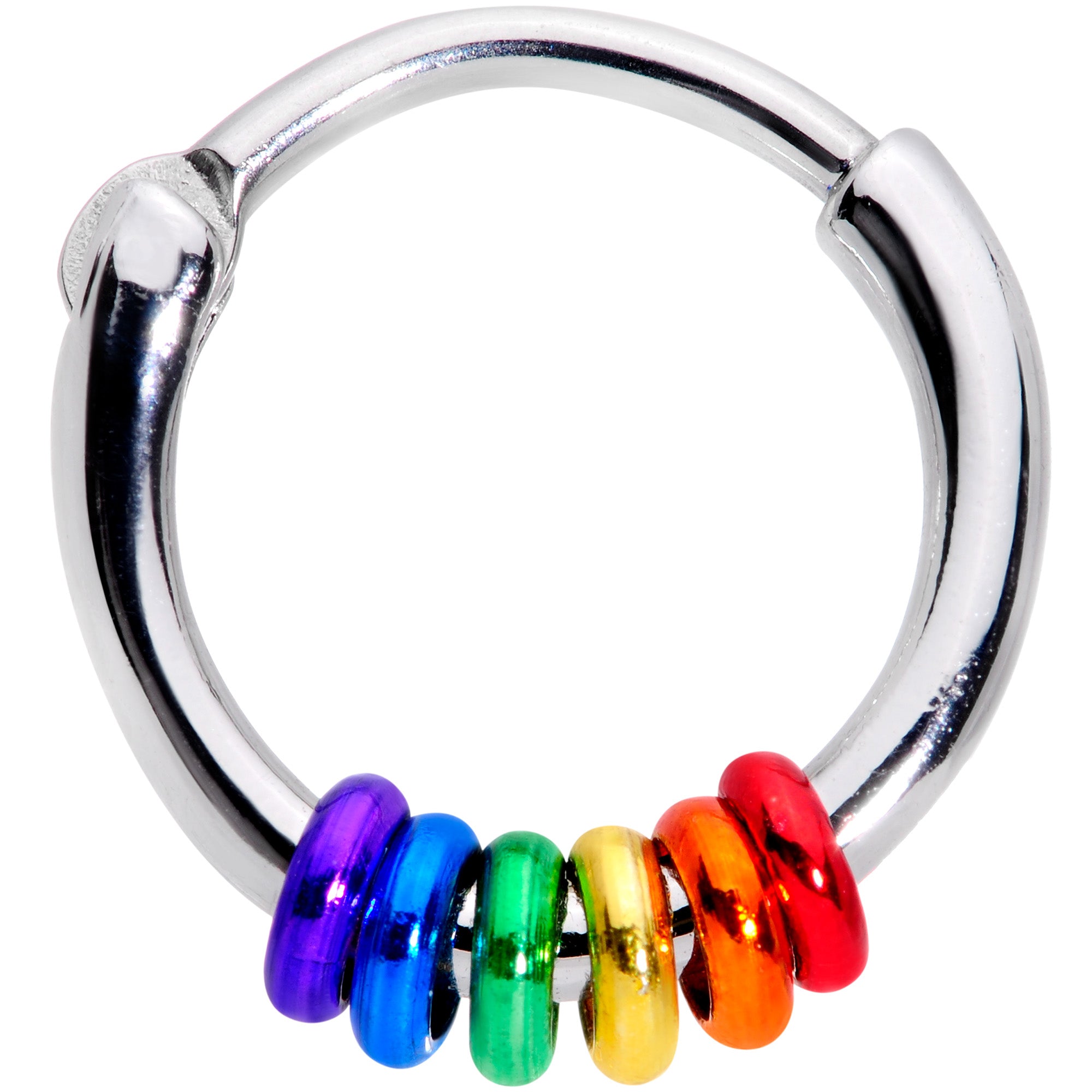 16G 3/8 Row of Rainbow Rings Gay Pride Septum Clicker
