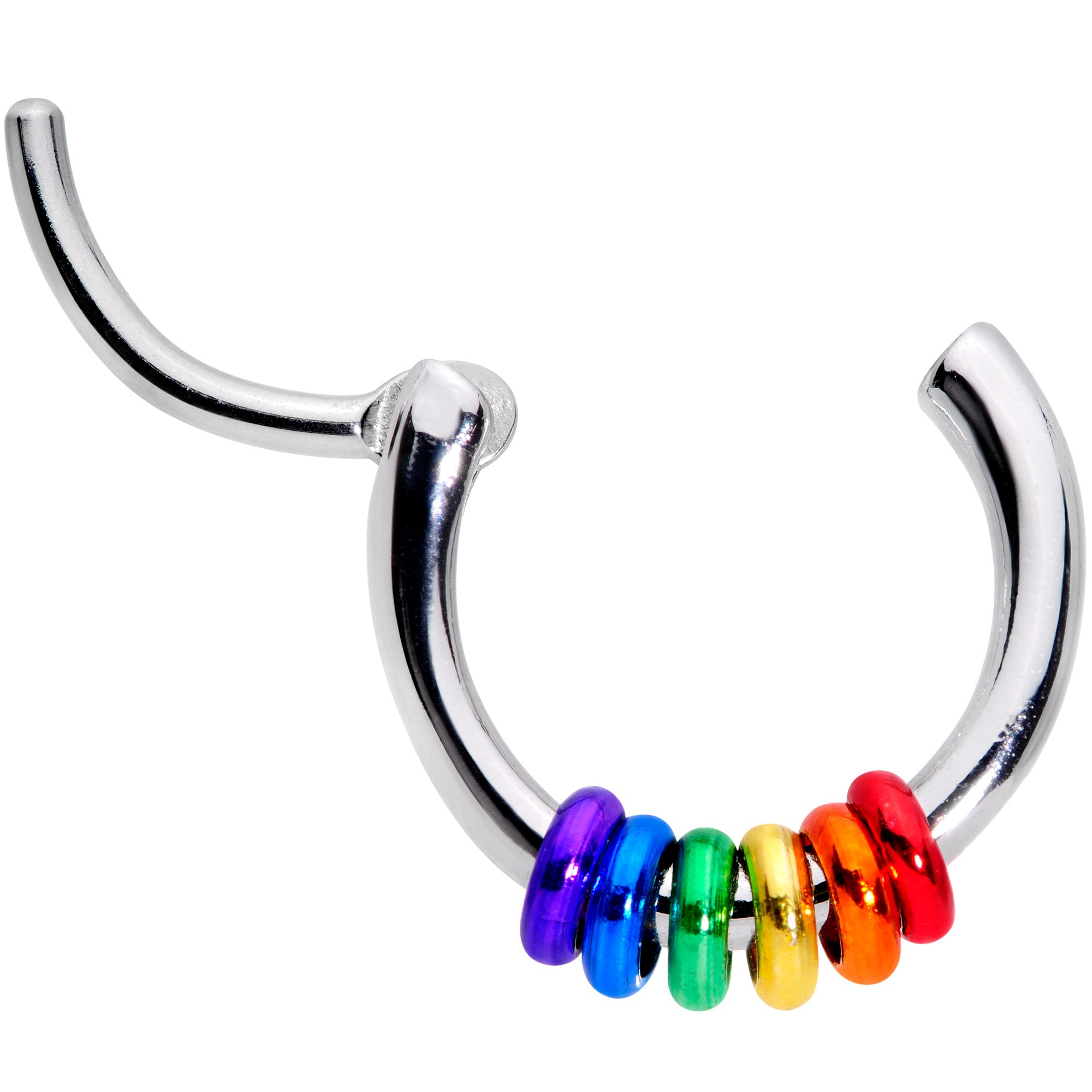 16G 3/8 Row of Rainbow Rings Gay Pride Septum Clicker