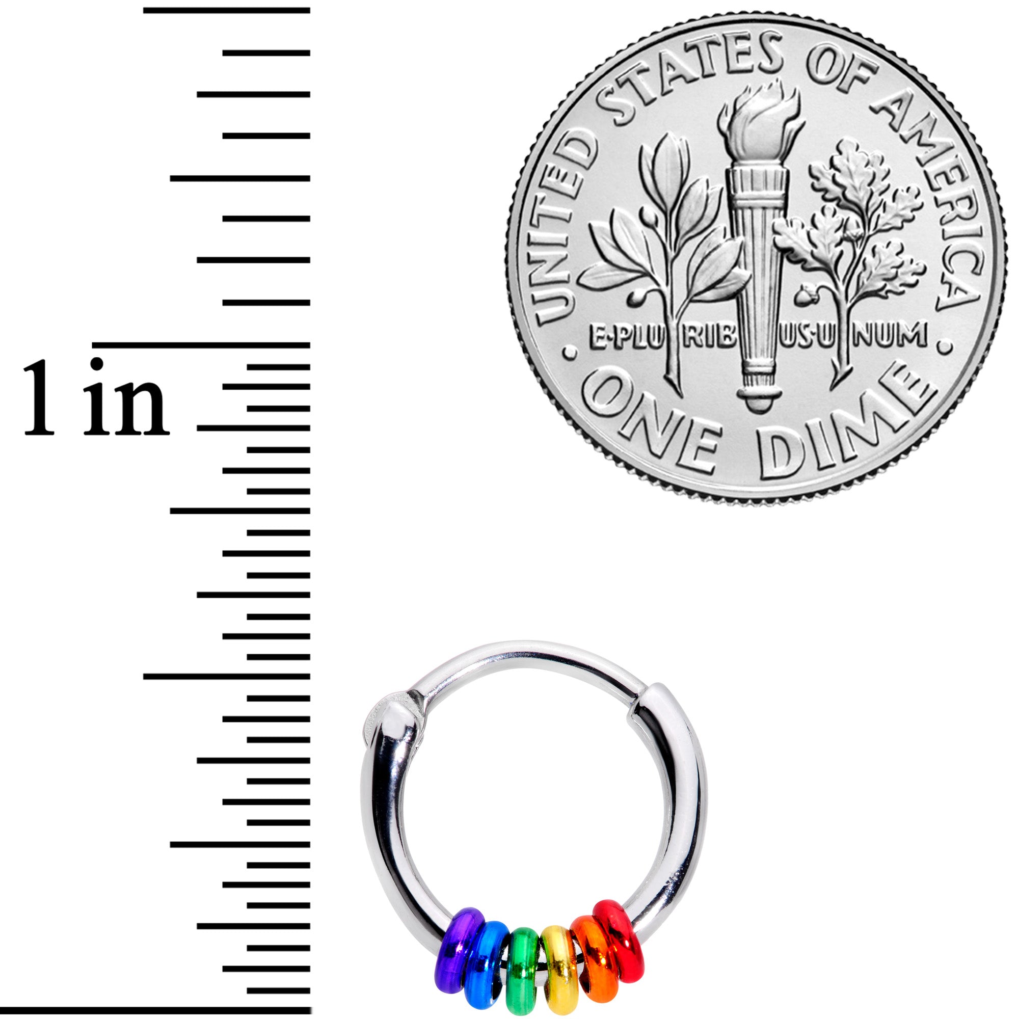 16G 3/8 Row of Rainbow Rings Gay Pride Septum Clicker