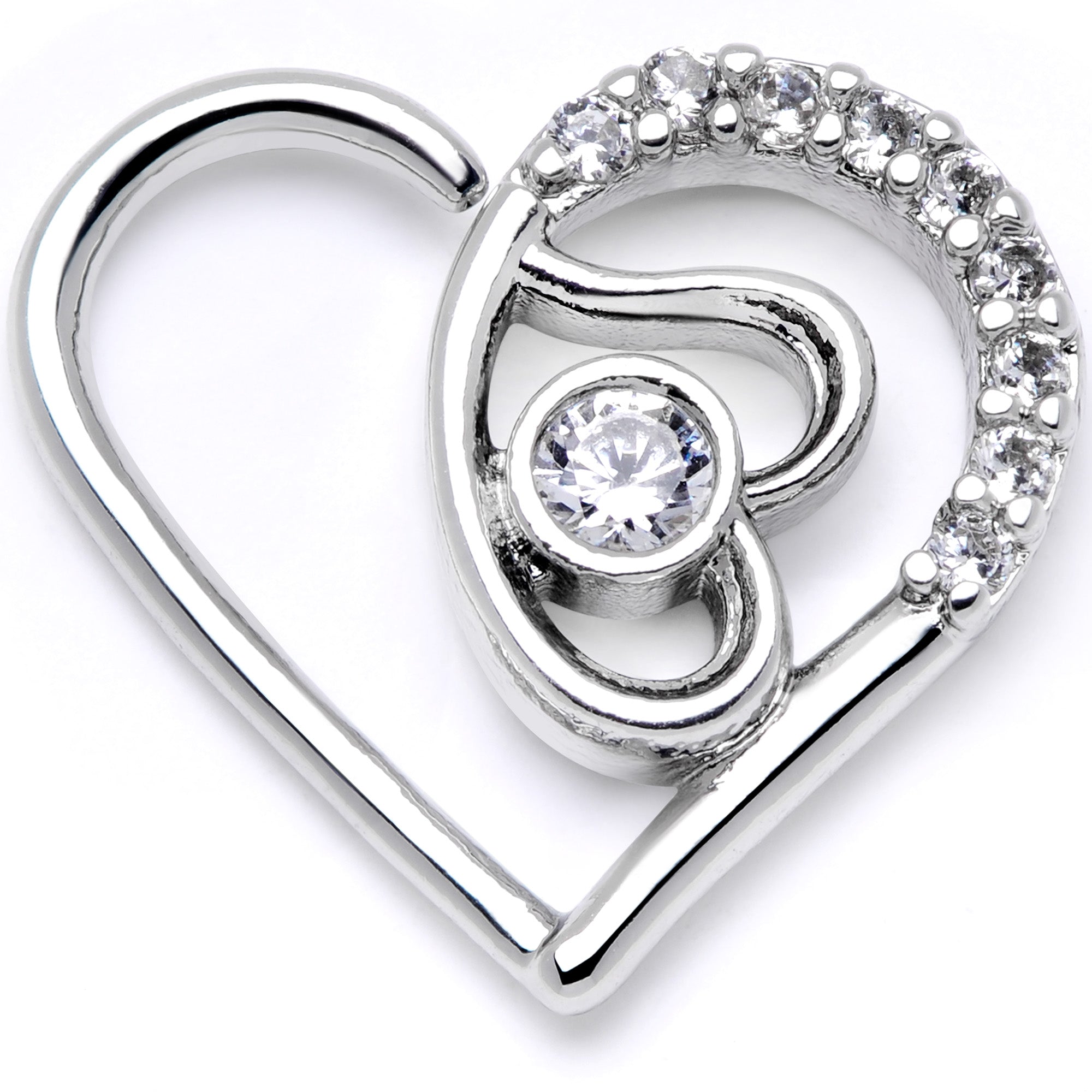 16G 1/4 Clear CZ Gem Double Heart Left Ear Closure Ring