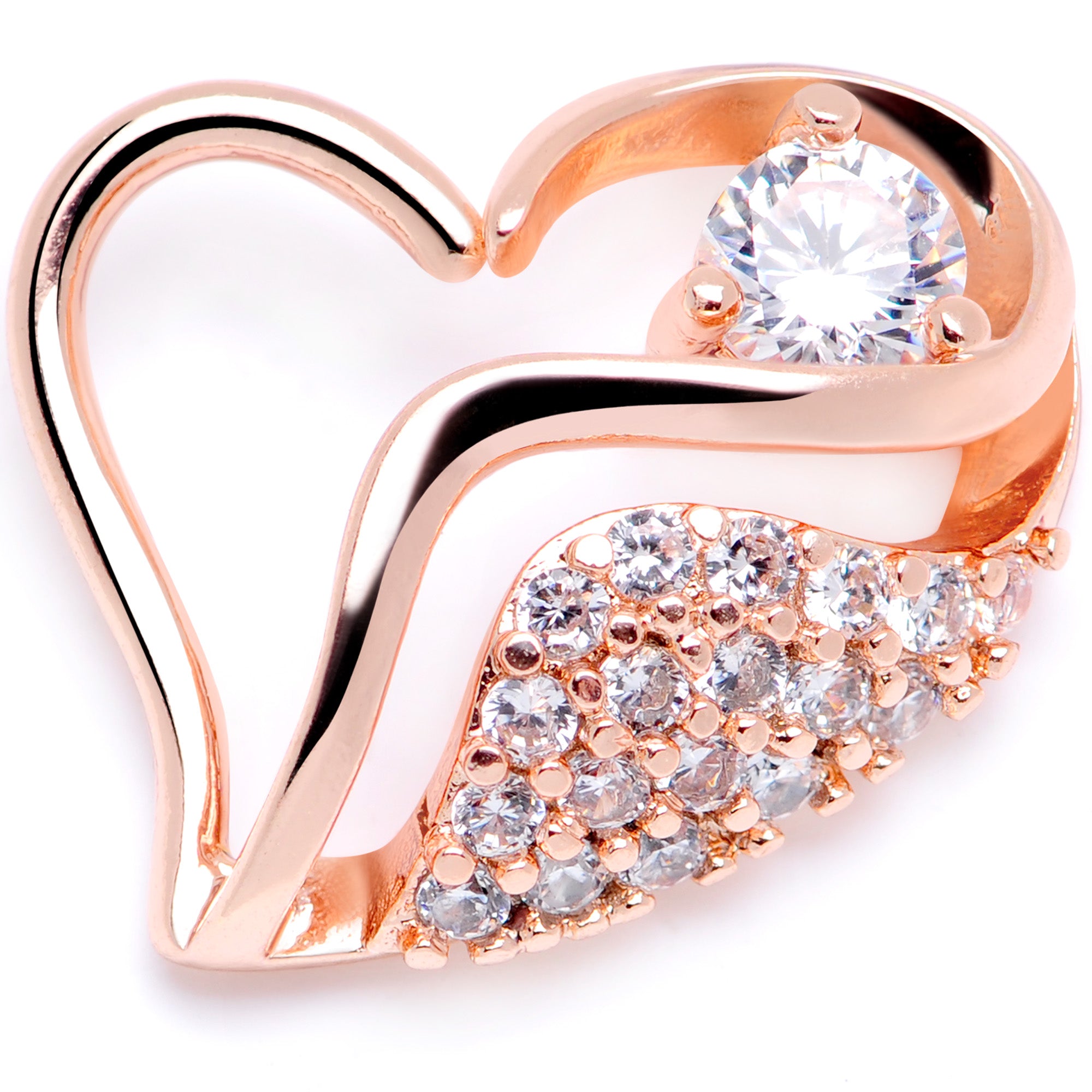 16G 5/16 Clear CZ Gem Rose Gold Tone Heart Left Closure Ring