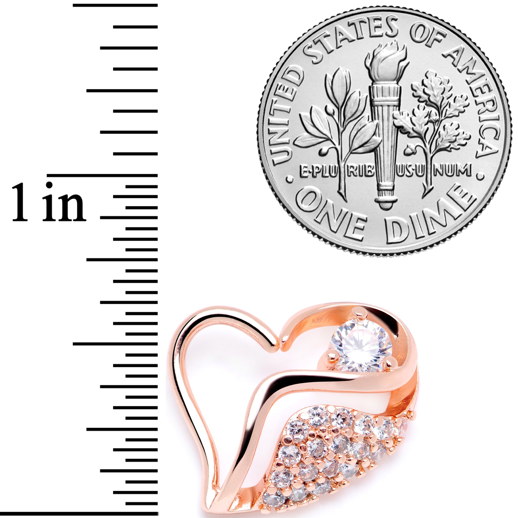 16G 5/16 Clear CZ Gem Rose Gold Tone Heart Left Closure Ring
