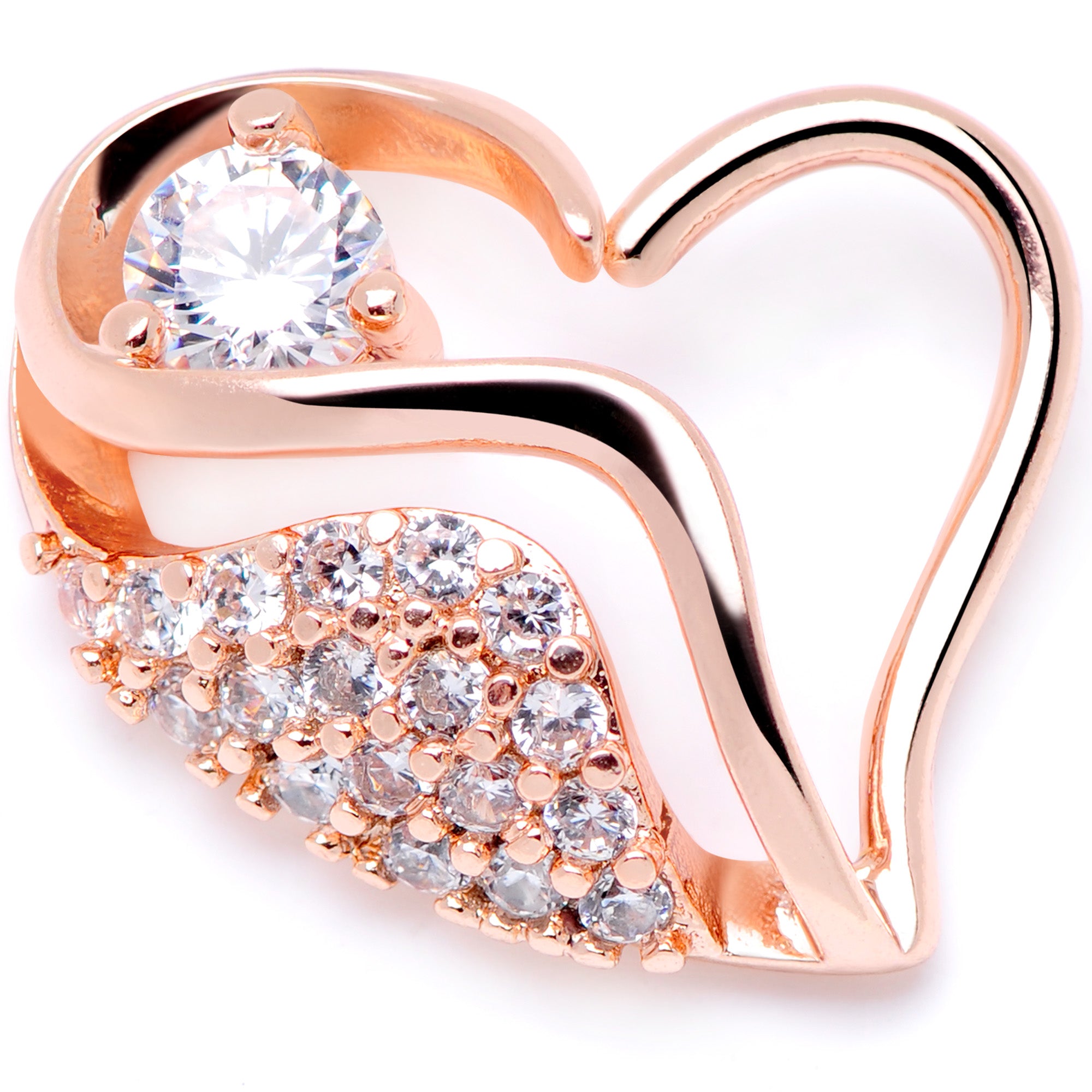 16G 5/16 Clear CZ Gem Rose Gold Tone Heart Right Closure Ring