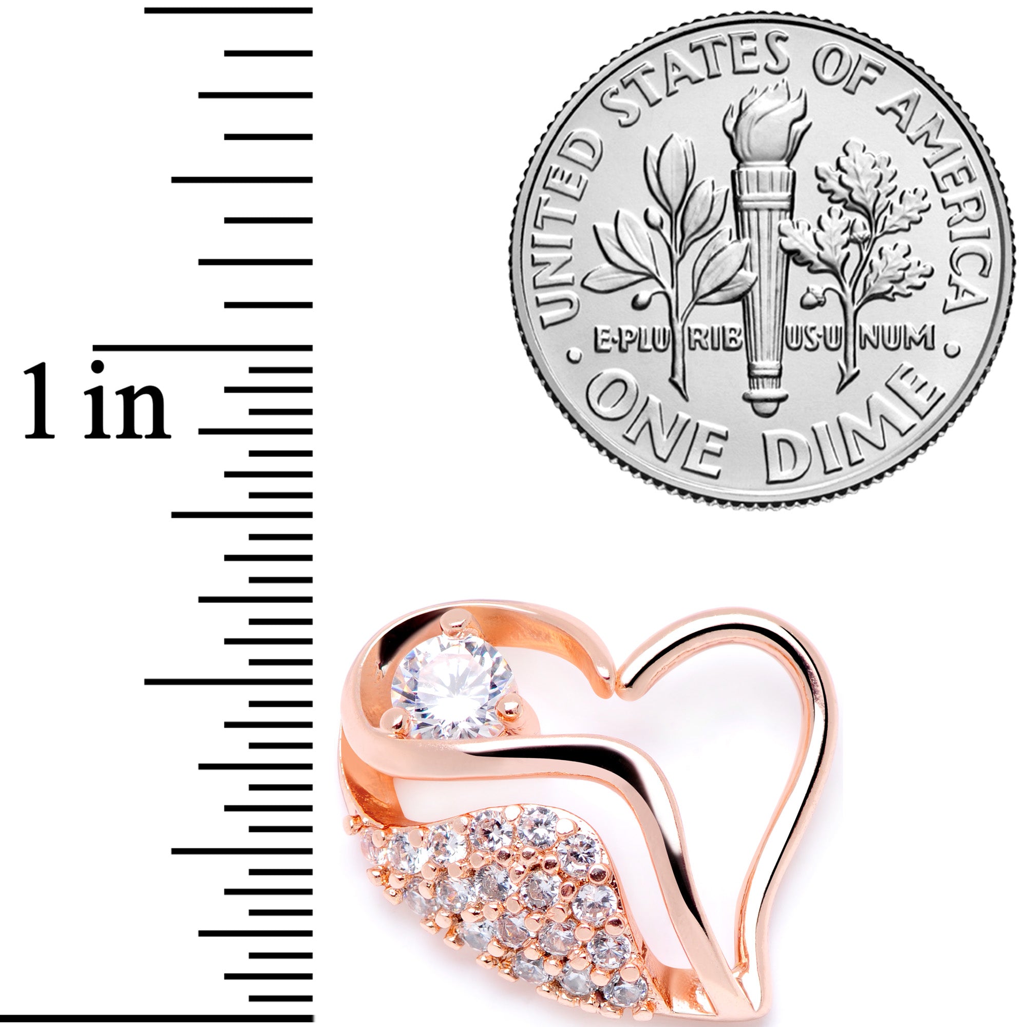 16G 5/16 Clear CZ Gem Rose Gold Tone Heart Right Closure Ring