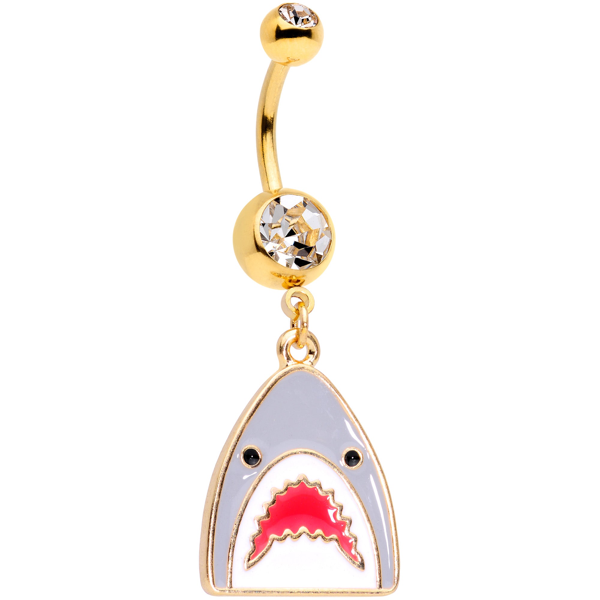 Clear Gem Gold Tone Shark Attack Dangle Belly Ring