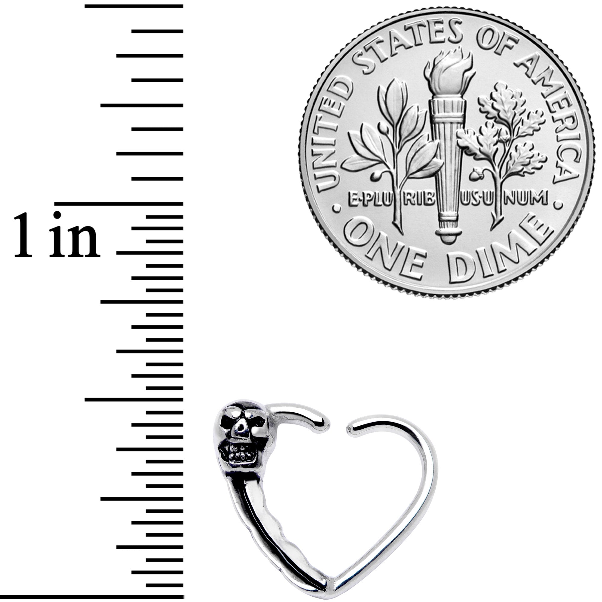 16G 3/8 Halloween Skull Valentine Heart Right Ear Closure Ring