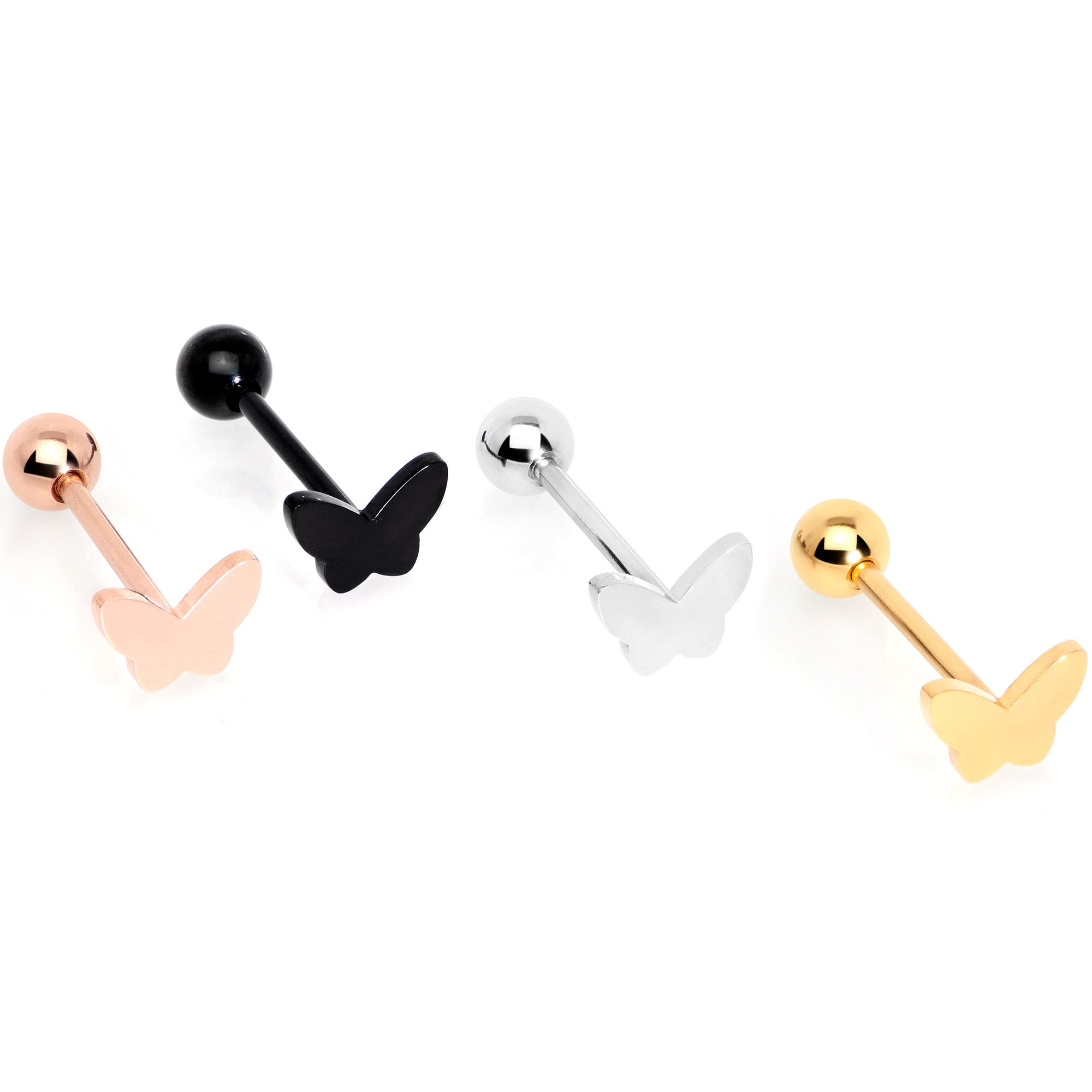 Multicolor Butterfly Barbell Tongue Ring Set of 4