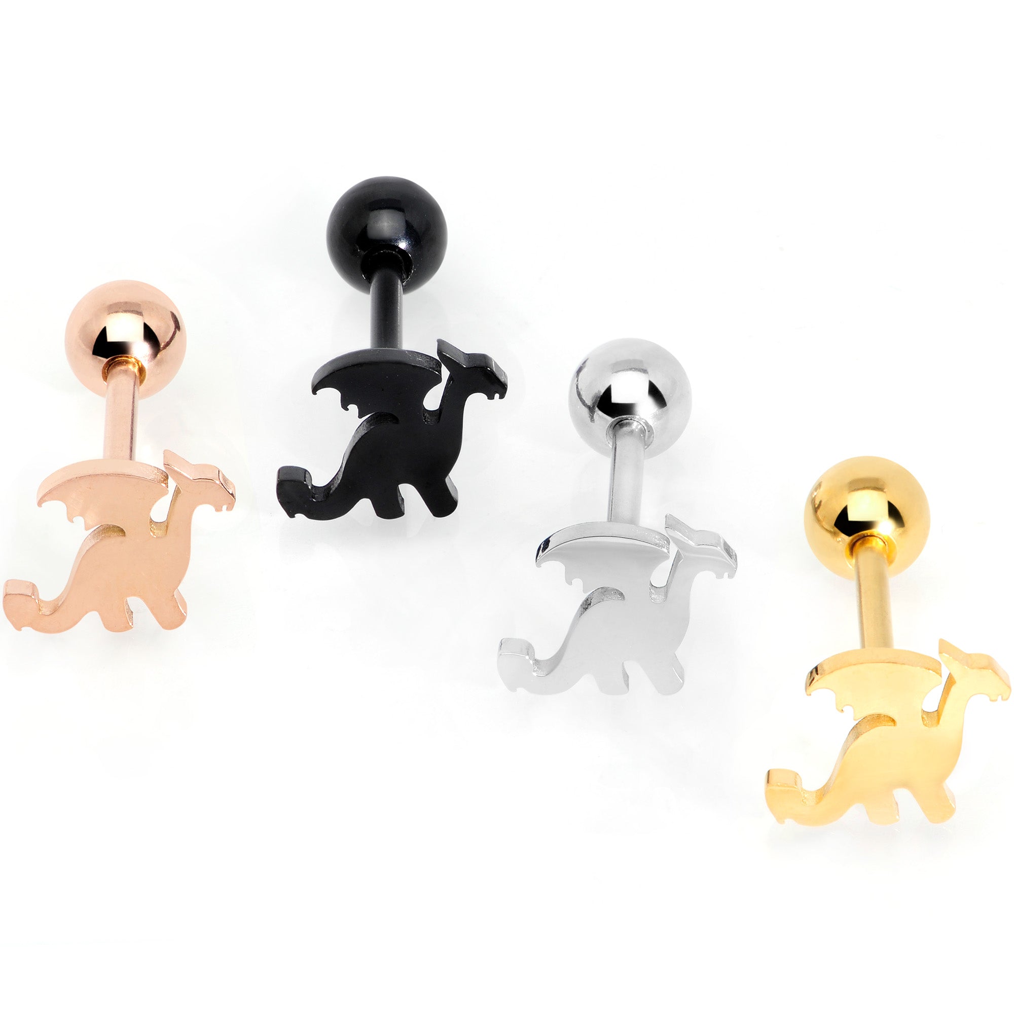 Multicolor Fantasy Dragon Barbell Tongue Ring Set of 4