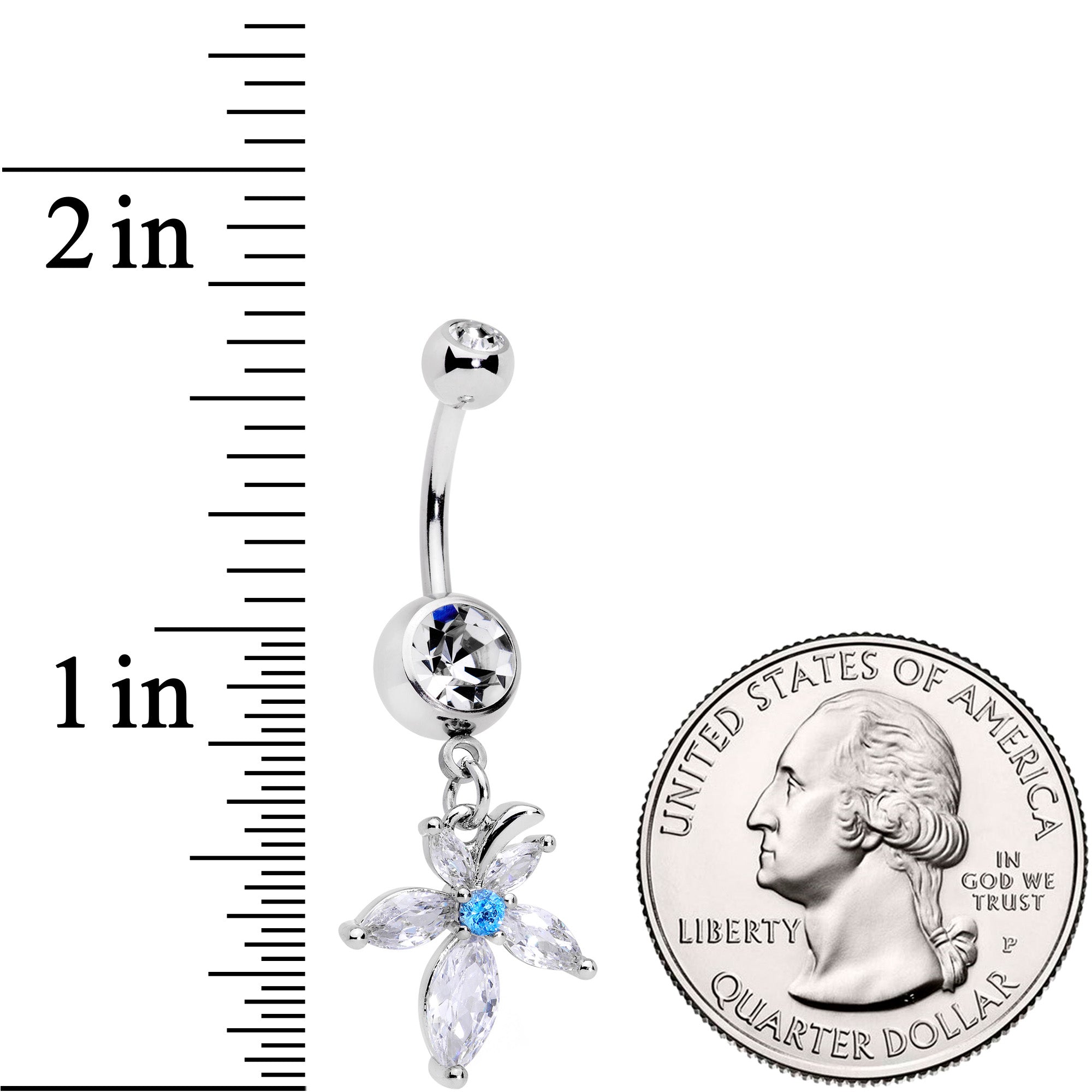 Clear Blue CZ Gem Flower Dangle Belly Ring