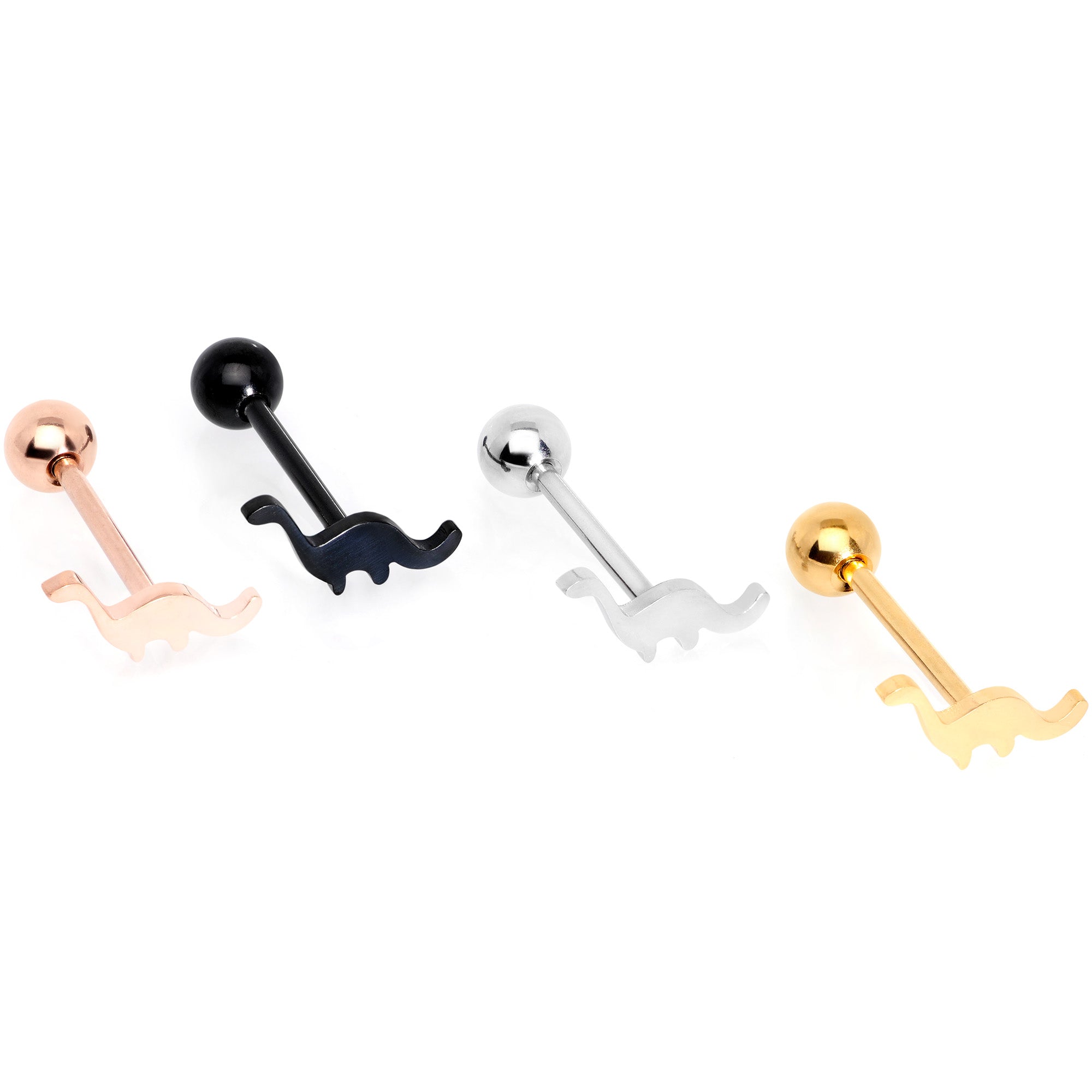 Multicolor Dinosaur Barbell Tongue Ring Set of 4