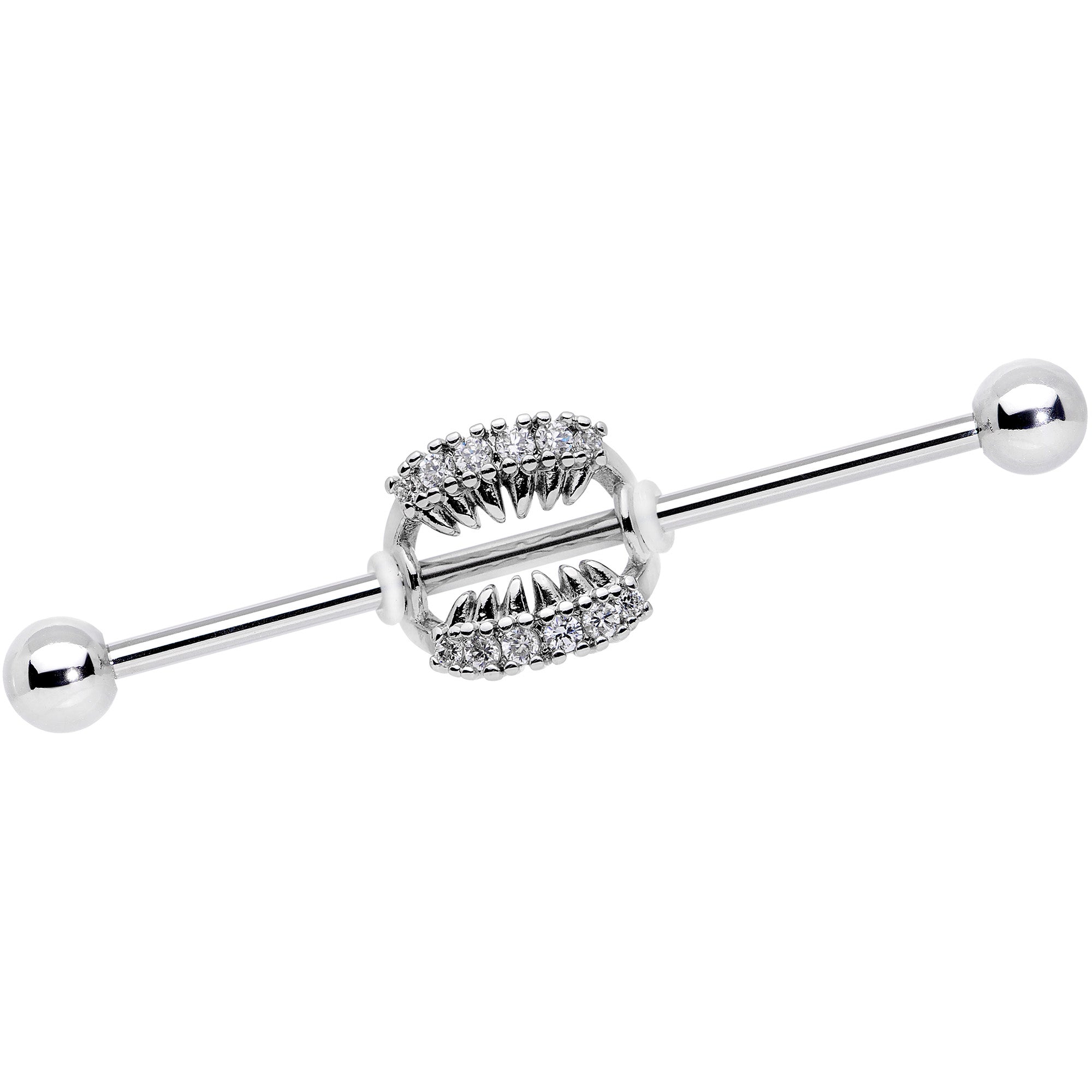 14G Clear CZ Gem Scary Monster Fangs Industrial Barbell 38mm