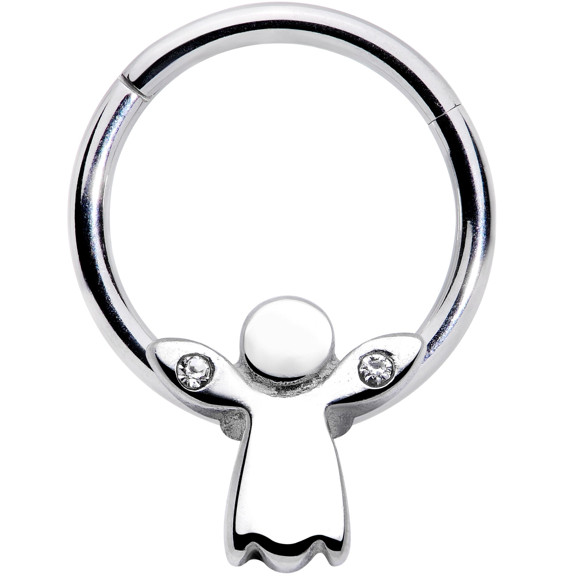 16G 3/8 Clear Gem Tiny Angel Hinged Segment Ring