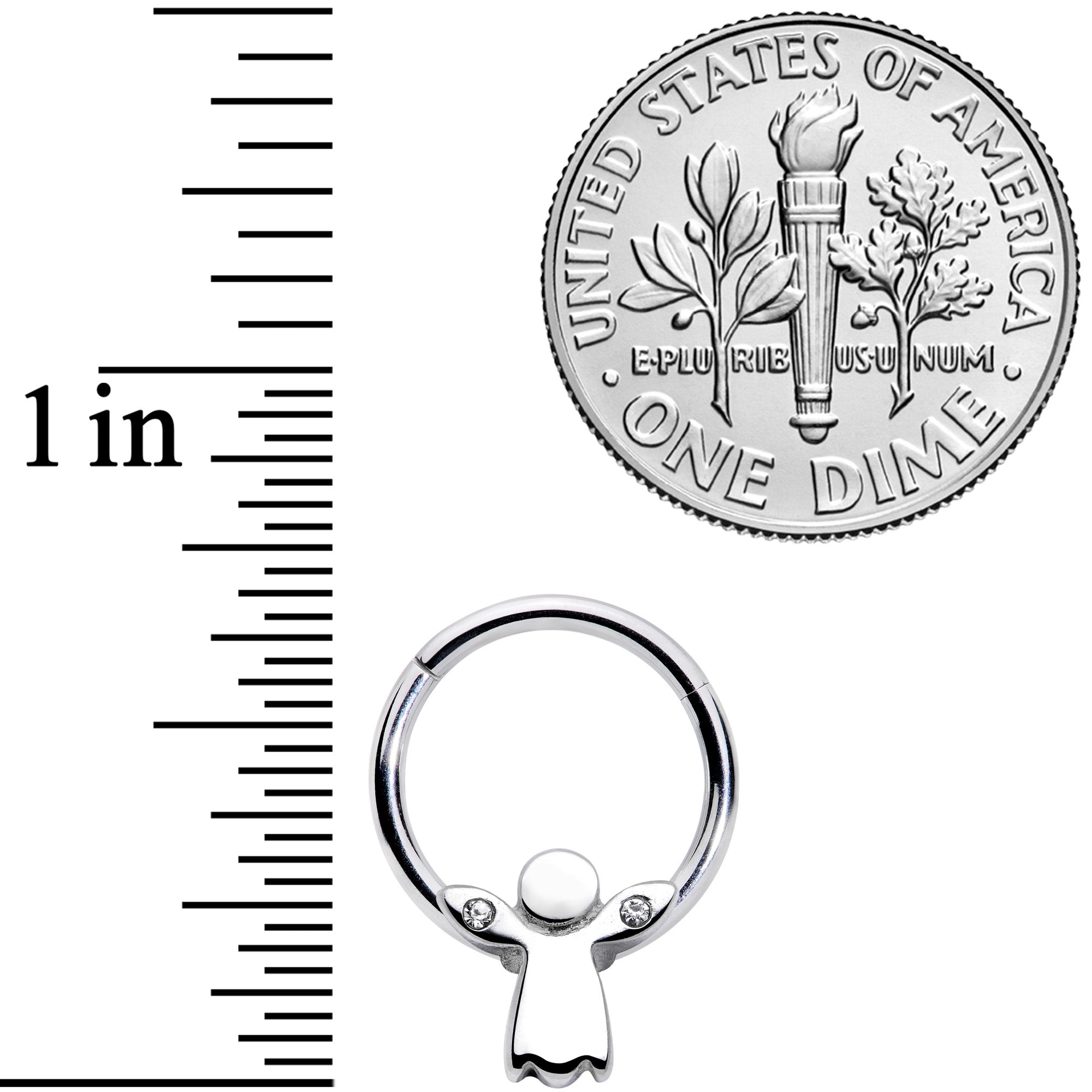 16G 3/8 Clear Gem Tiny Angel Hinged Segment Ring