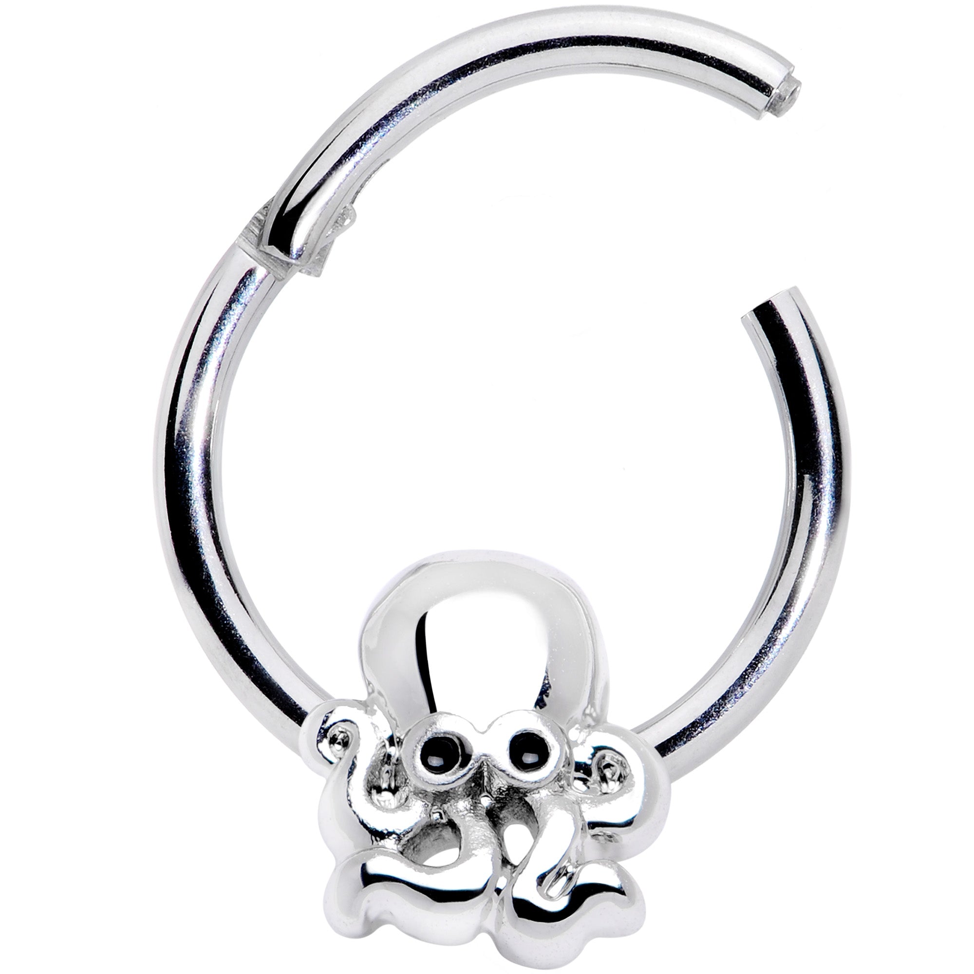 16G 3/8 Black Gem Nautical Octopus Hinged Segment Ring