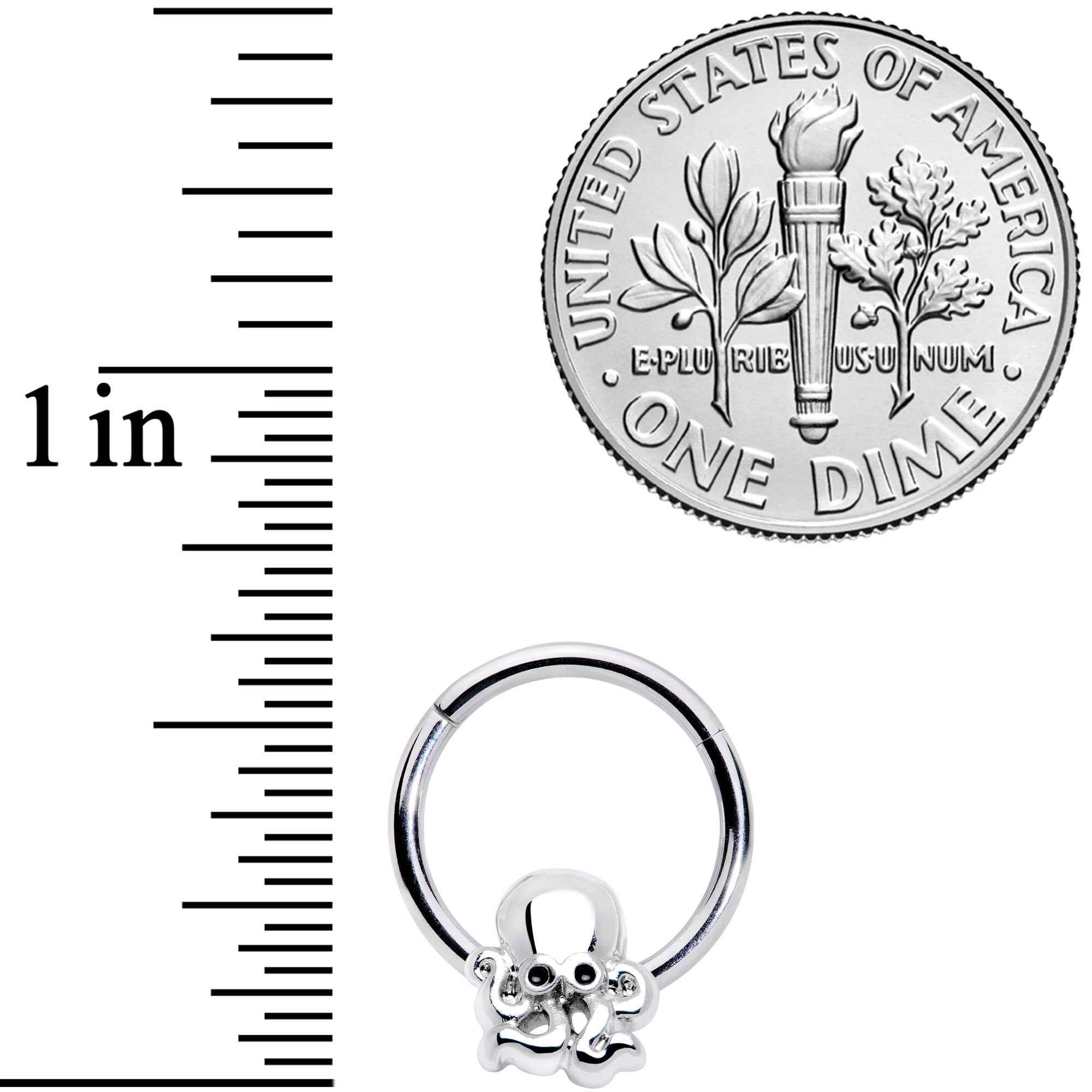 16G 3/8 Black Gem Nautical Octopus Hinged Segment Ring