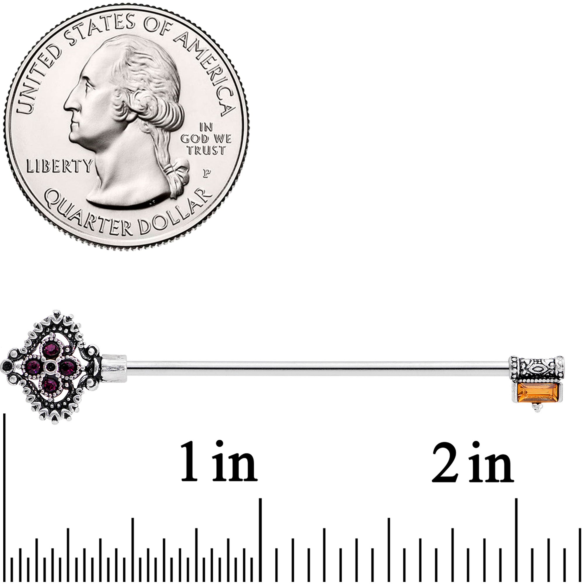 14G Red Brown Gem Kings Key Industrial Barbell 38mm