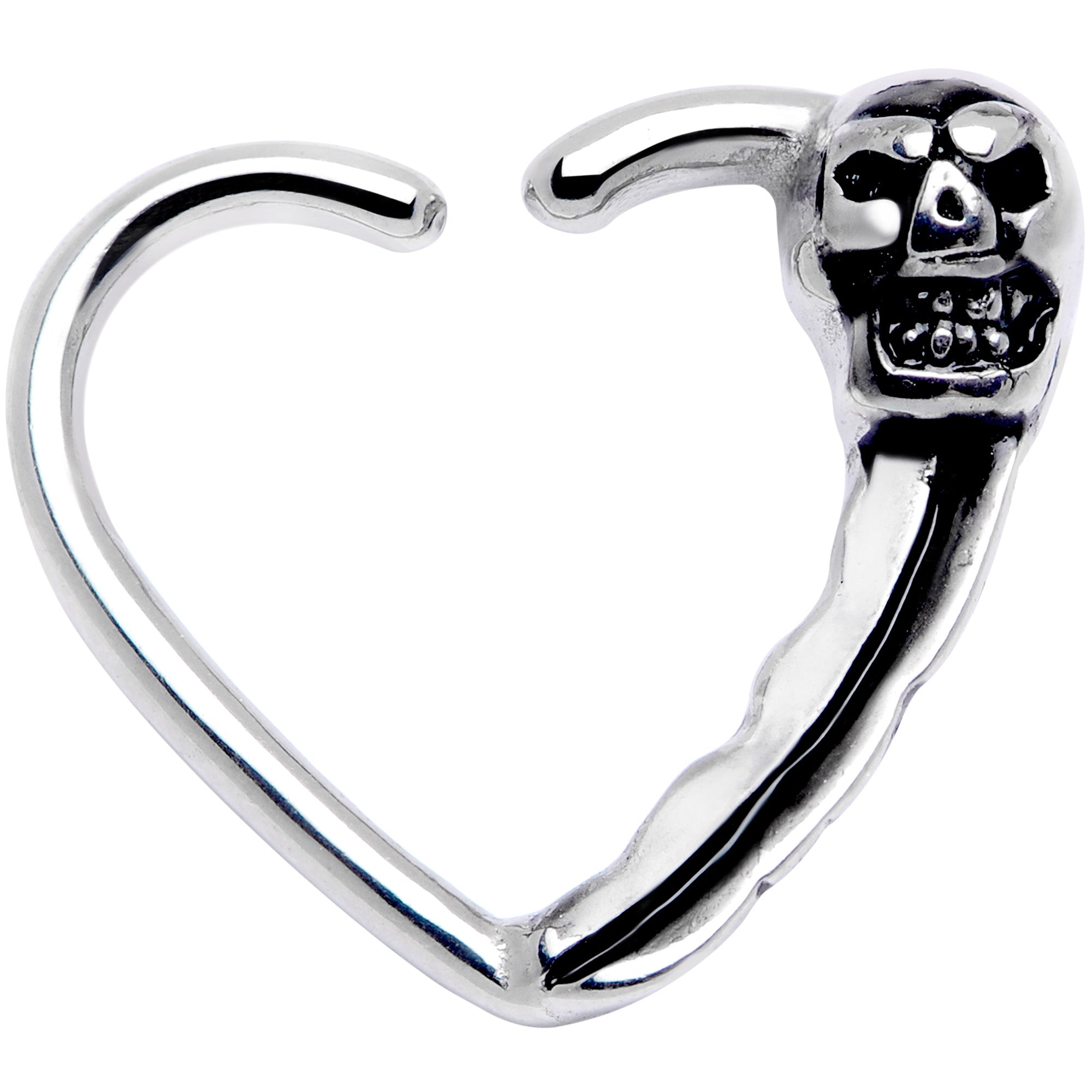 16G 3/8 Love Heart Scary Skull Left Ear Closure Ring