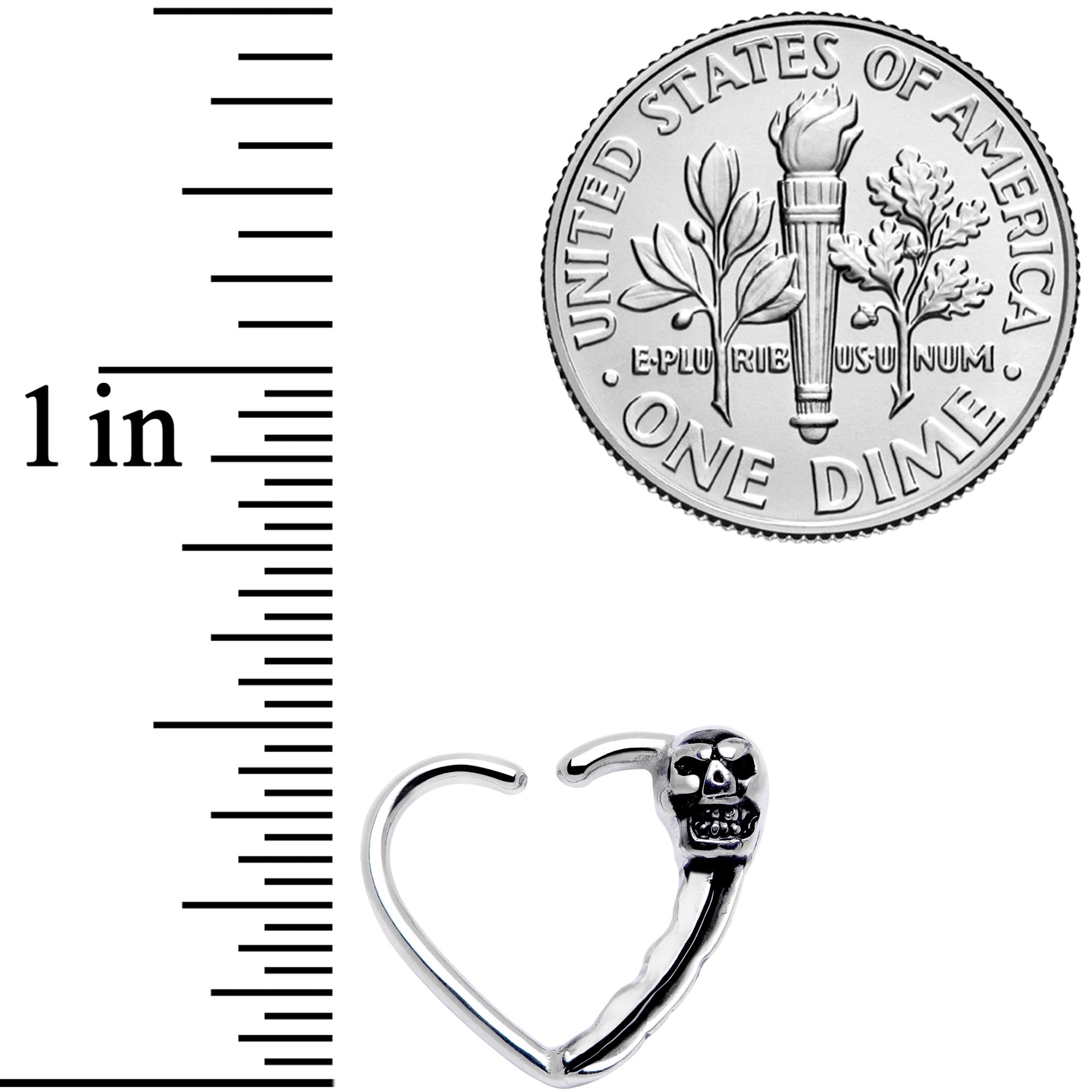 16G 3/8 Love Heart Scary Skull Left Ear Closure Ring