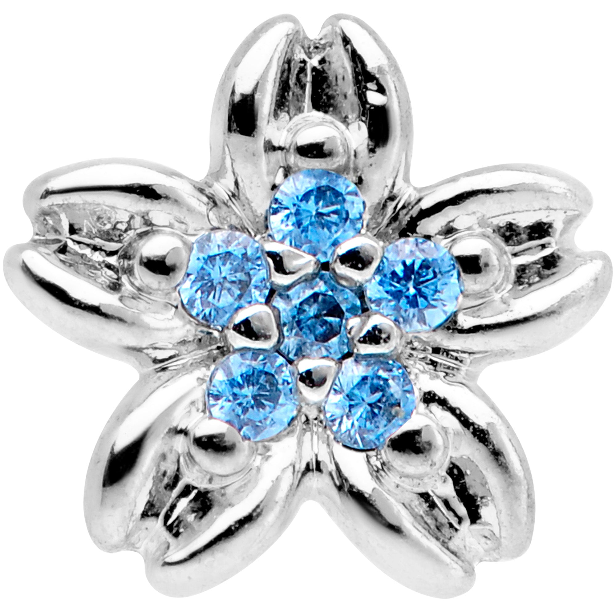 16G 1/4 Aqua Gem Center Flower Cartilage Tragus Earring