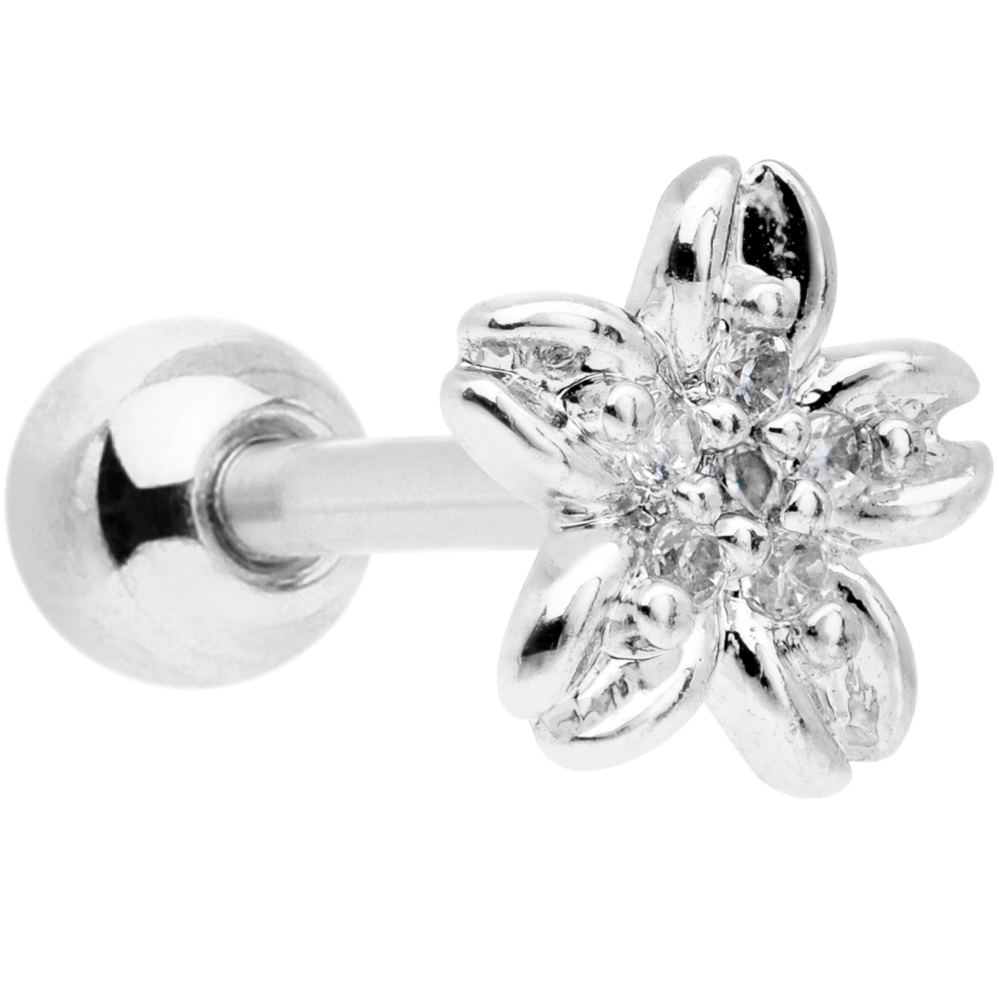 16 Gauge 1/4 CGem Center Flower Cartilage Tragus Earring