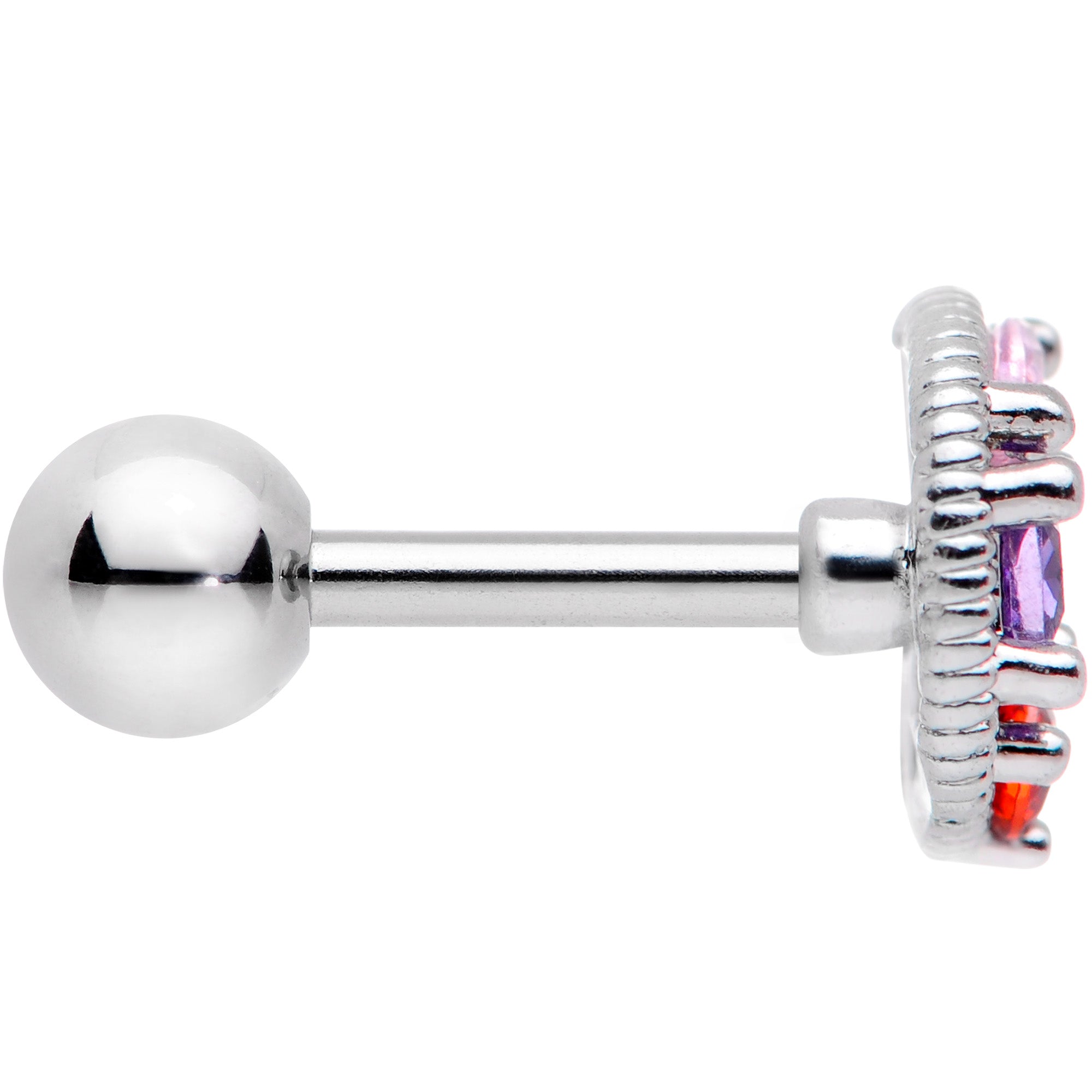 16G 1/4 Red Pink Blue CZ Gem Crescent Moon Cartilage Tragus Earring