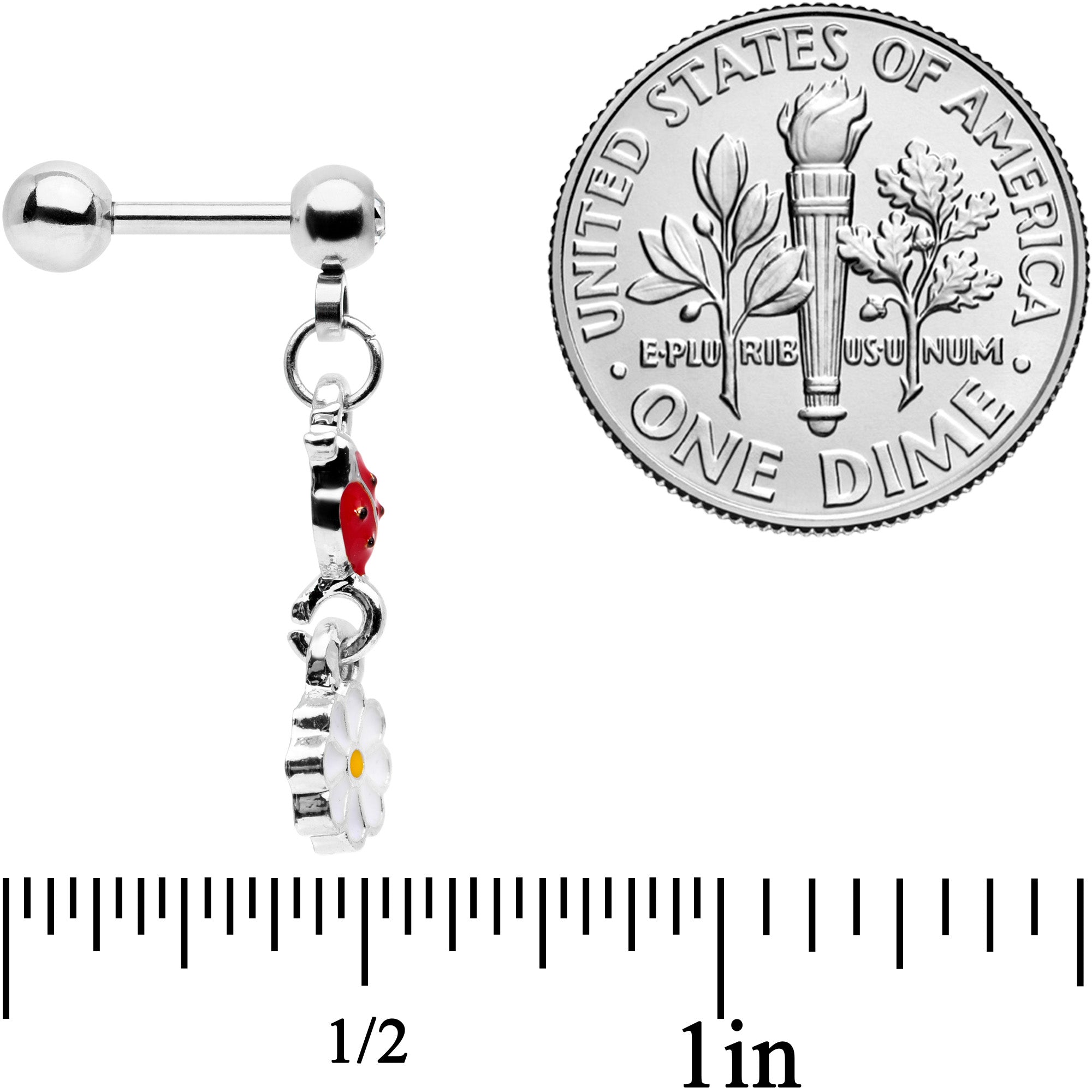 16G 1/4 Clear Gem Ladybug Dangle Cartilage Tragus