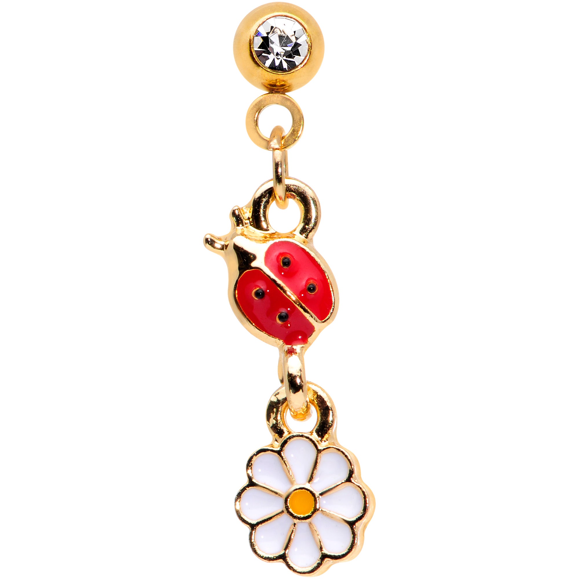 16G 1/4 Clear Gem Gold Tone Ladybug Dangle Cartilage Tragus