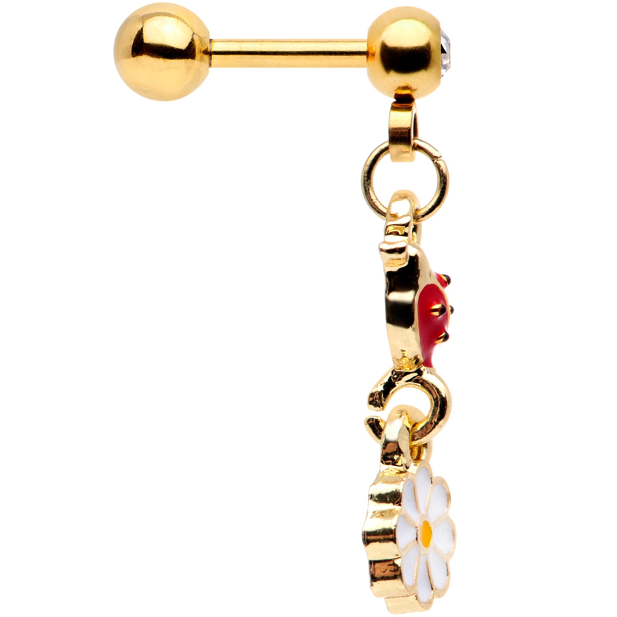 16G 1/4 Clear Gem Gold Tone Ladybug Dangle Cartilage Tragus