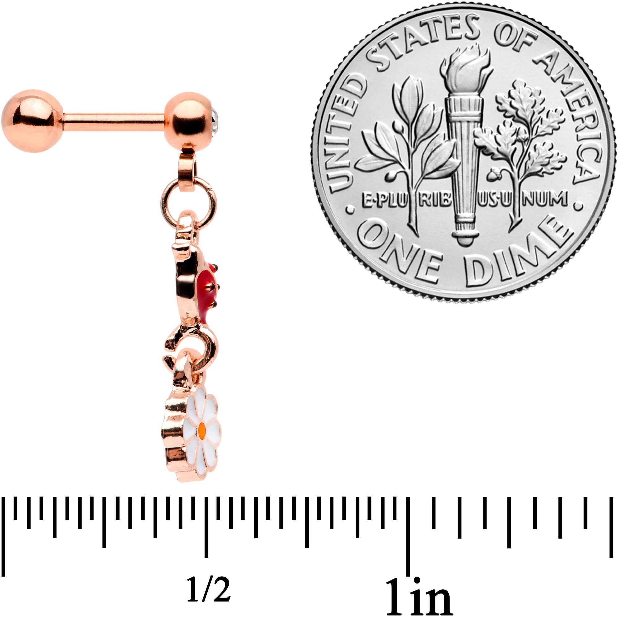 16G 1/4 Clear Gem Rose Gold Tone Ladybug Dangle Cartilage Tragus